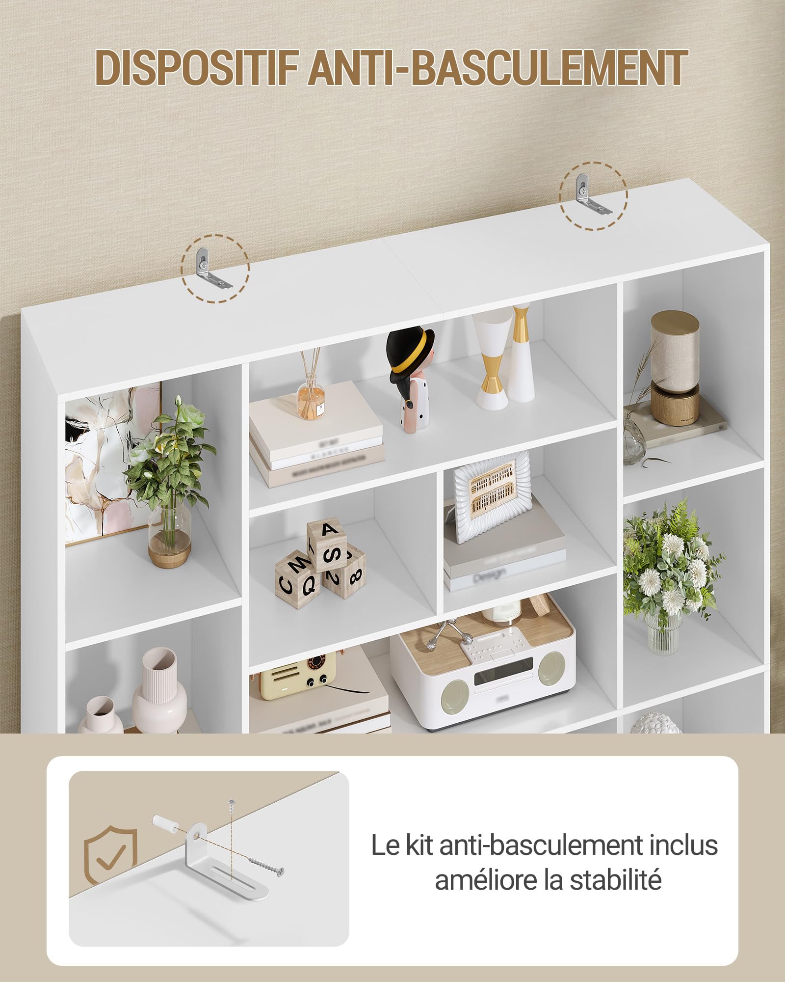 Hzuaneri Bibliothèque 190 cm avec 17 Étagères de Rangement, Meuble de Rangement Vertical, Étagère Ouverte pour Salon, Bureau, Cuisine et Chambre, 24,3 x 150 x 190,4 cm, Blanc BC46603X