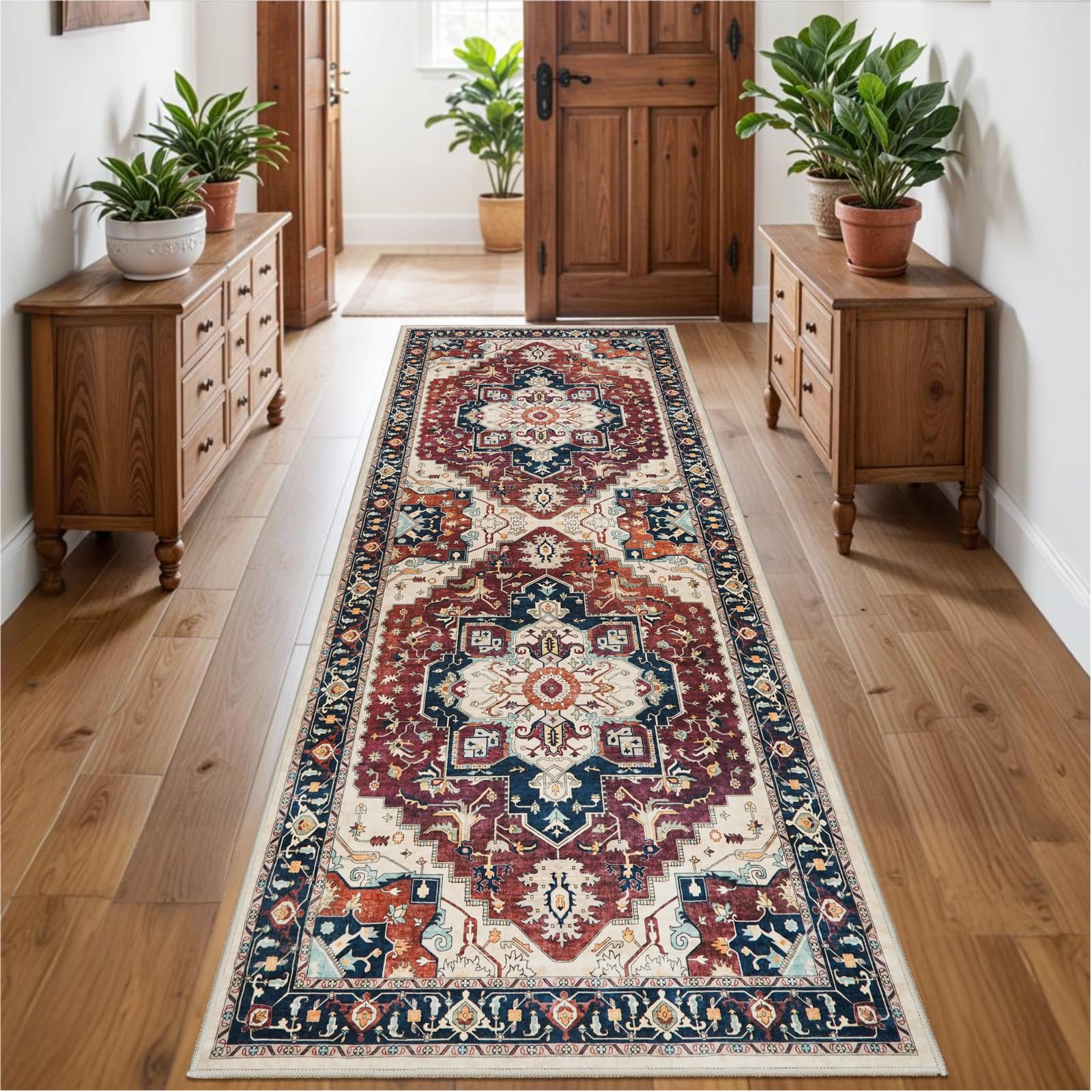 Washable Runner Rug 3x8 - Hallway Runner Rug Kitchen Rugs and Mats Non Skid Washable Waterproof Carpet Runner for Living Room Bedroom Bathroom (Red,