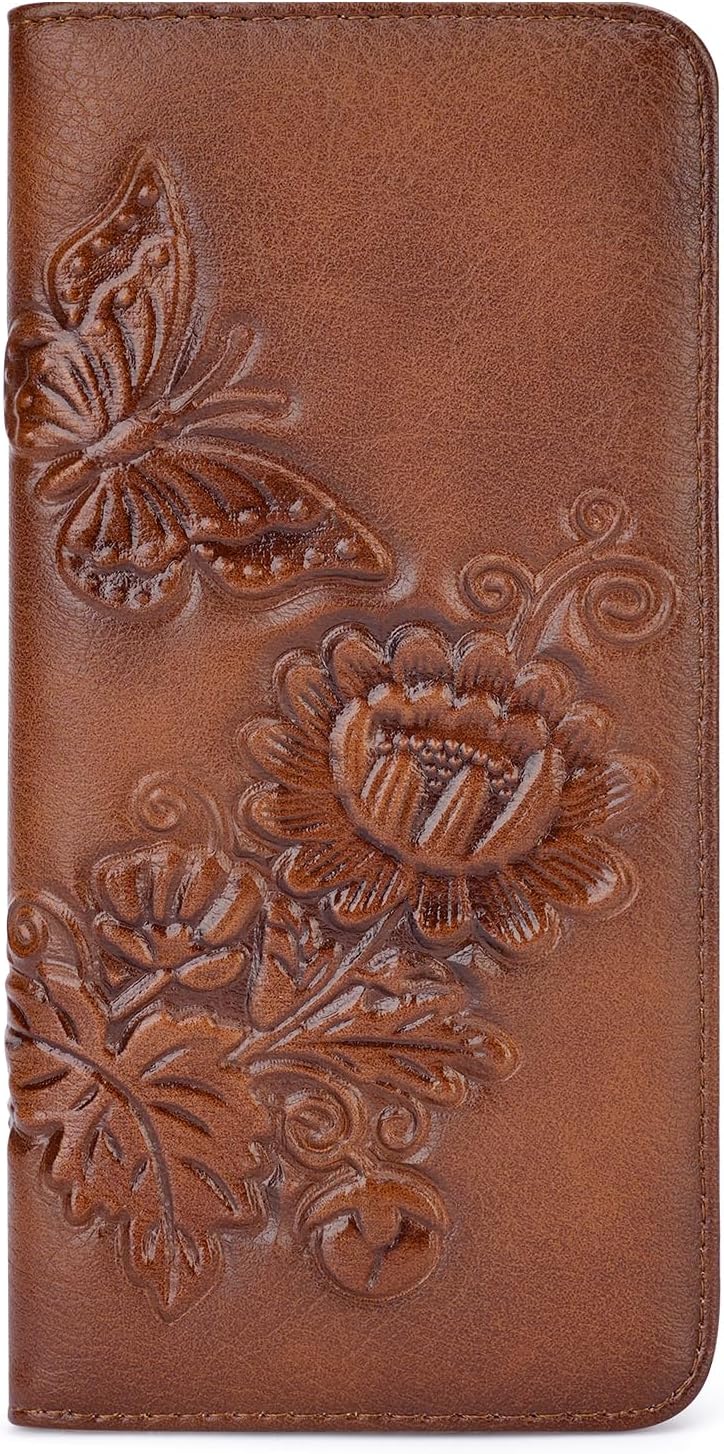 Wallet Women Ultra Slim Thin Rfid 3D Embossed Vegan Leather Womens Wallet Clutch Long Ladies Wallet (02-Red-Brown) - Image 7