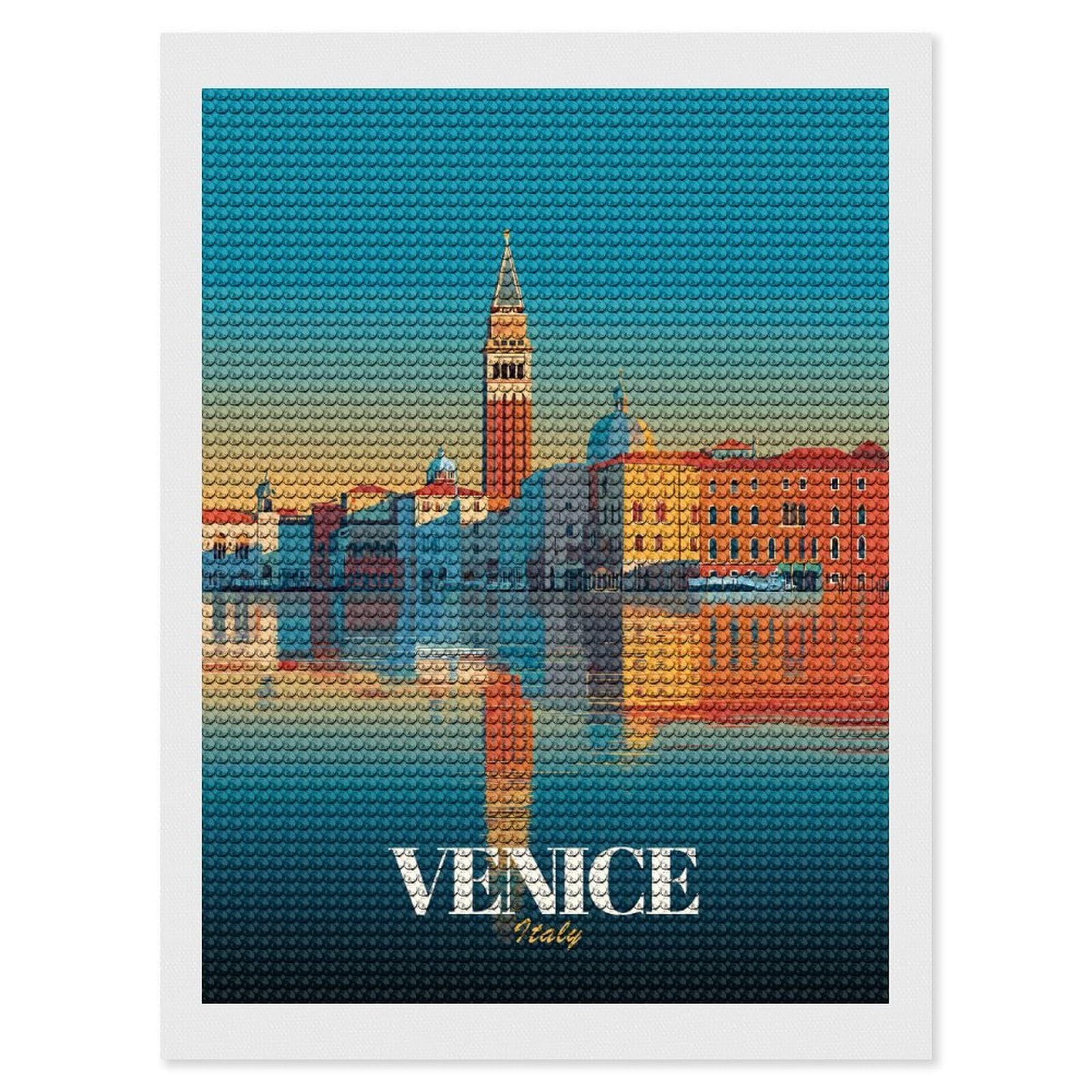 Junmoney Venice, Italy Cityscape Illustration Diamond Painting Canvas Set 12"x16", for Women, Pleasing Wall Art Project, Aesthetic Room Decor, Gift Idea