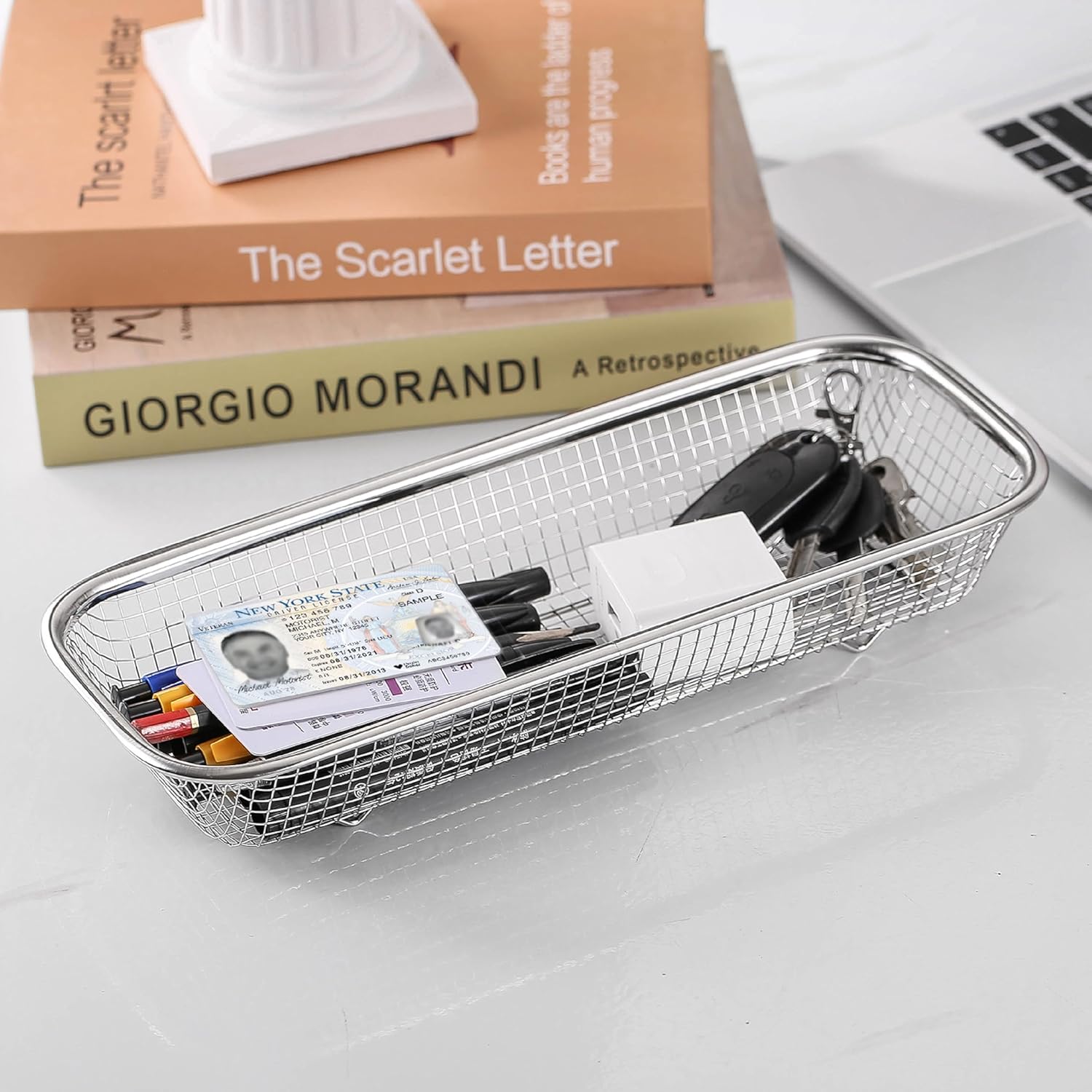 4Pack Stainless Steel Tumbler Cup Lid Organizer Inside Cabinet, Mason Jar Lid Holder, Rectangular Basket for Storage of Silverware, Chopsticks, straws and Utensils