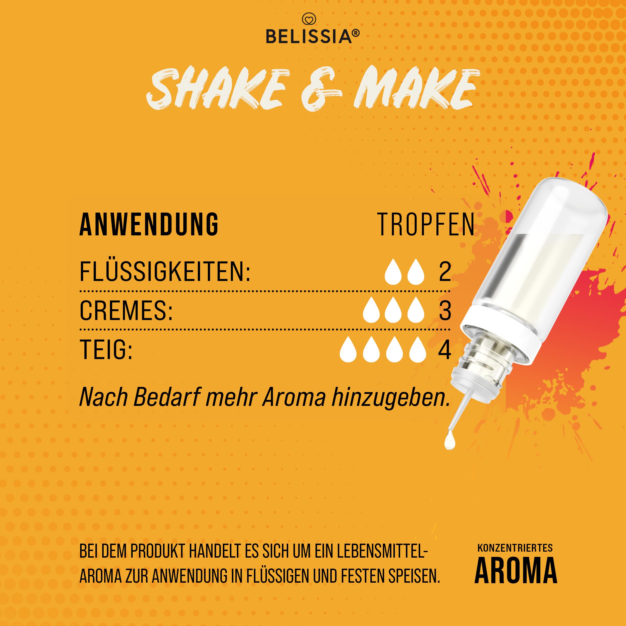 Belissia Shake and Make - Geschmack Cappuccino - Hochdosiertes Lebensmittel Aroma 10ml mit praktischer Schüttelflasche zum mischen. Für Lebensmittel, Kochen, Backen, Hobby, Raumerfrischung uvm.