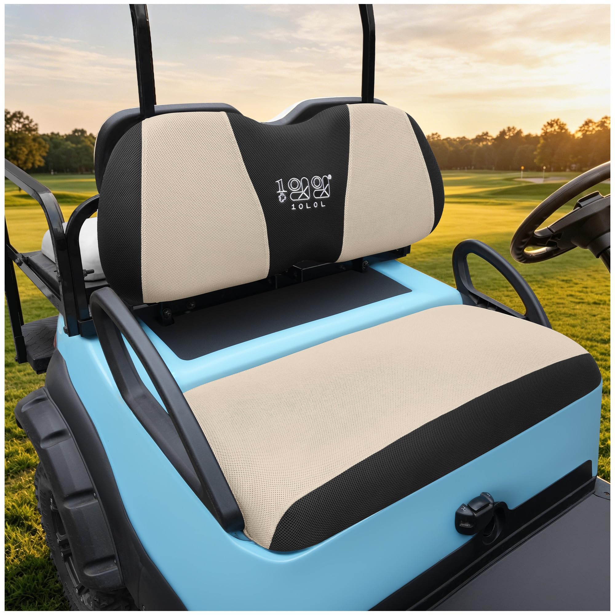 10L0L Golf Cart Sitzbezüge-Set, waschbares Polyester-Netzgewebe, passend für Club Car DS und Precedent, Yamaha Electric Golf Carts, Beige + Black-fits Club Car DS & Precedent, Yamaha