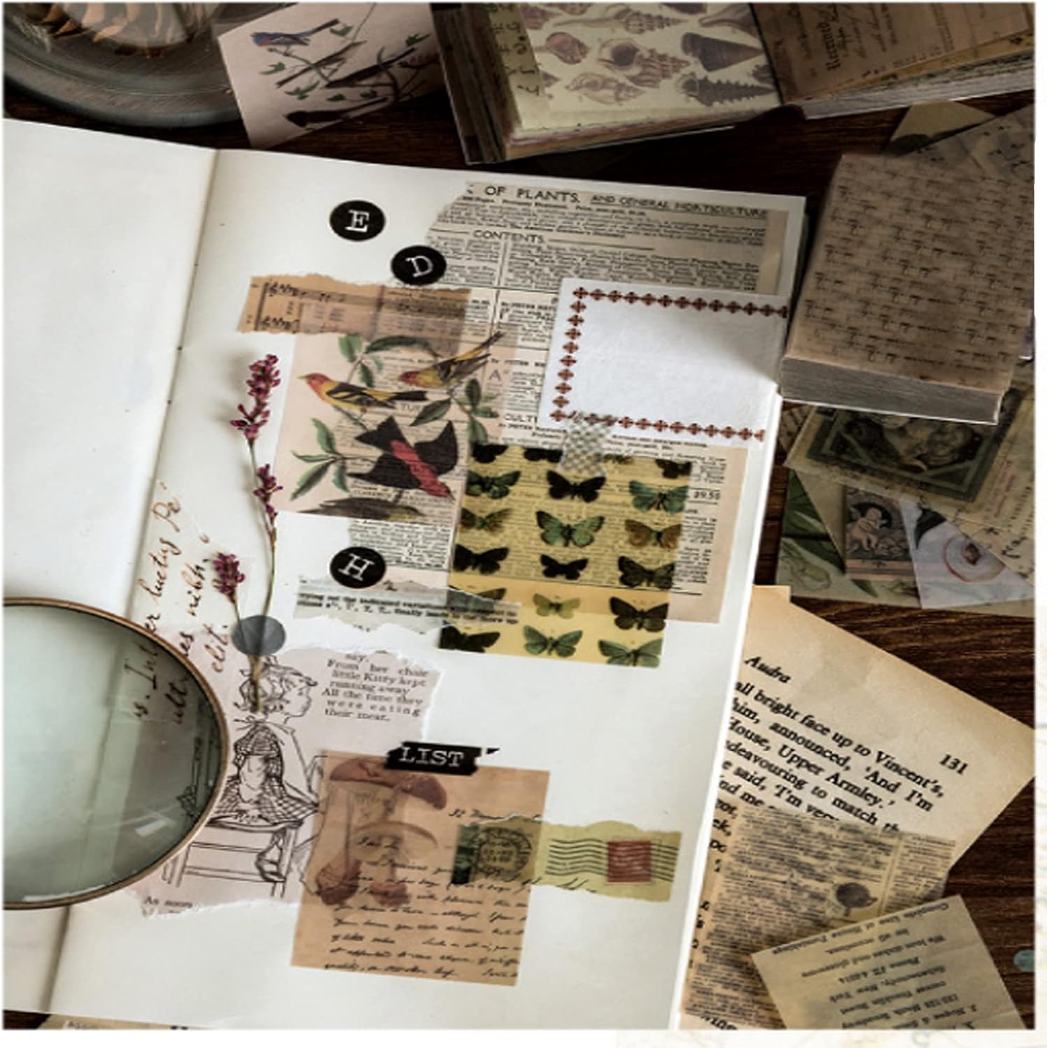 366PCS Vintage Scrapbooking DIY Material Paper Pack Animal Floral News Paper Letter Decorative Antique Retro Natural Collection Art Craft Diary Journal Embellishment Supplies
