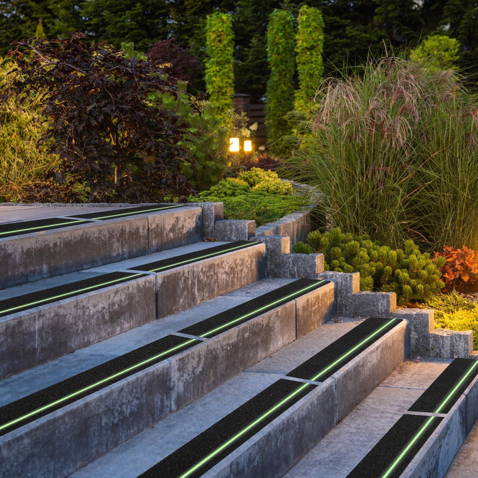 20 peldaños antideslizantes de 4 x 30 pulgadas con agarre de rayas reflectantes, cinta antideslizante adhesiva para exteriores, peldaños de escalera, abrasivos de fricción para escaleras (verde)