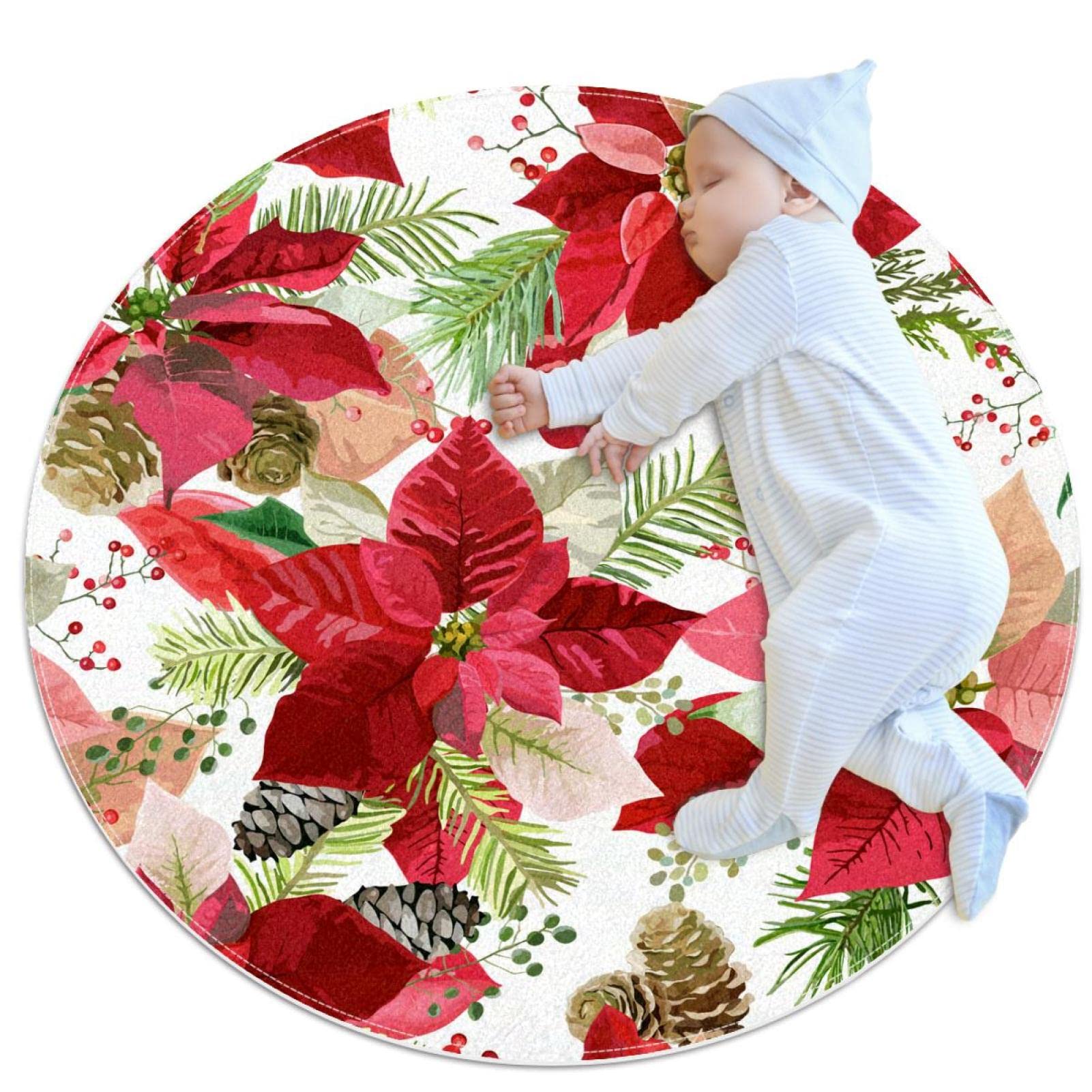 Tapis de jeu pour enfants rond cadeau idéal fleurs de Noël et animaux 80cm