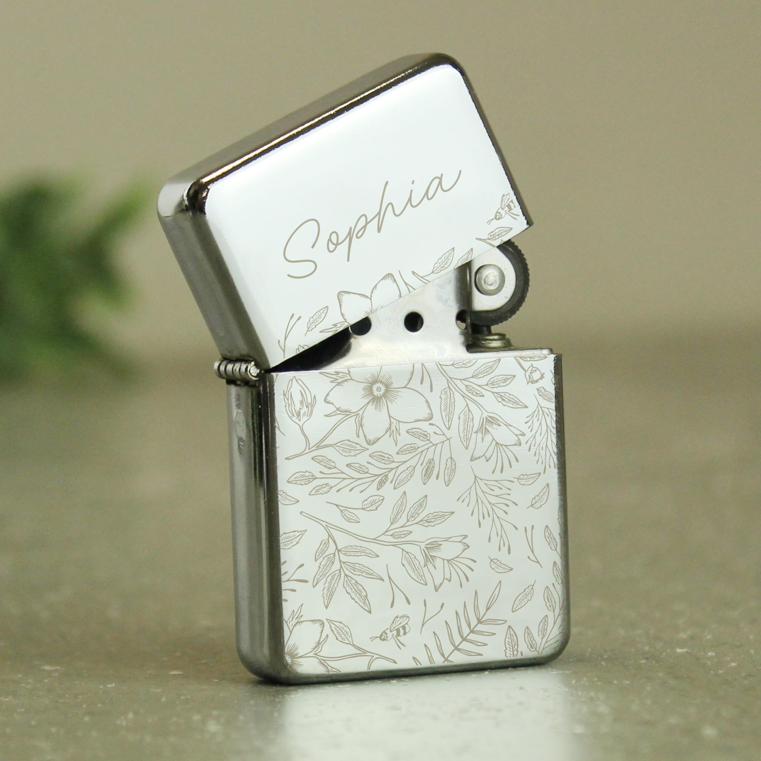 Personalised Memento Silver Personalised Floral Pattern Petrol Lighter