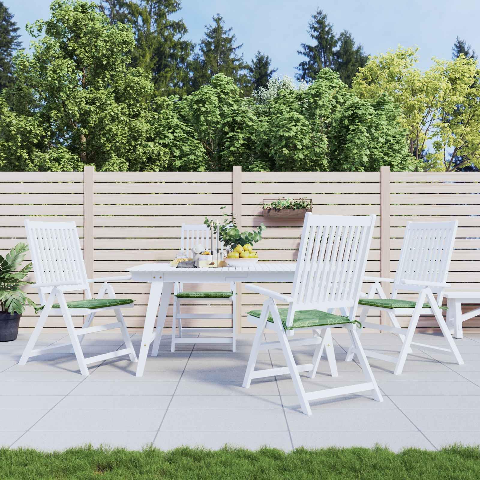 Coussin de chaise vert et blanc 50x50 cm lot de 4 en tissu Oxford pour le jardin