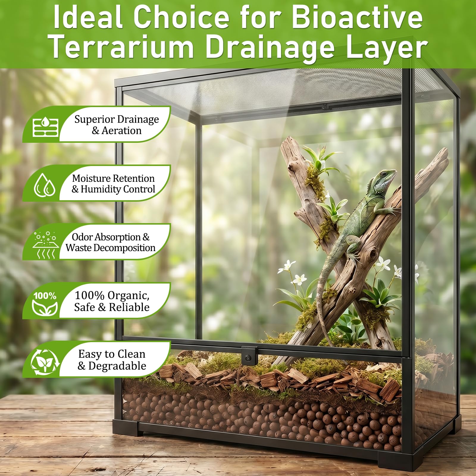 Riare Bolas de arcilla expandidas de 6 libras, sustrato de terrario para reptiles – 100% orgánico ligero arcilla guijarros sustrato ranas falso sustrato inferior sustrato de terrario bioactivo para