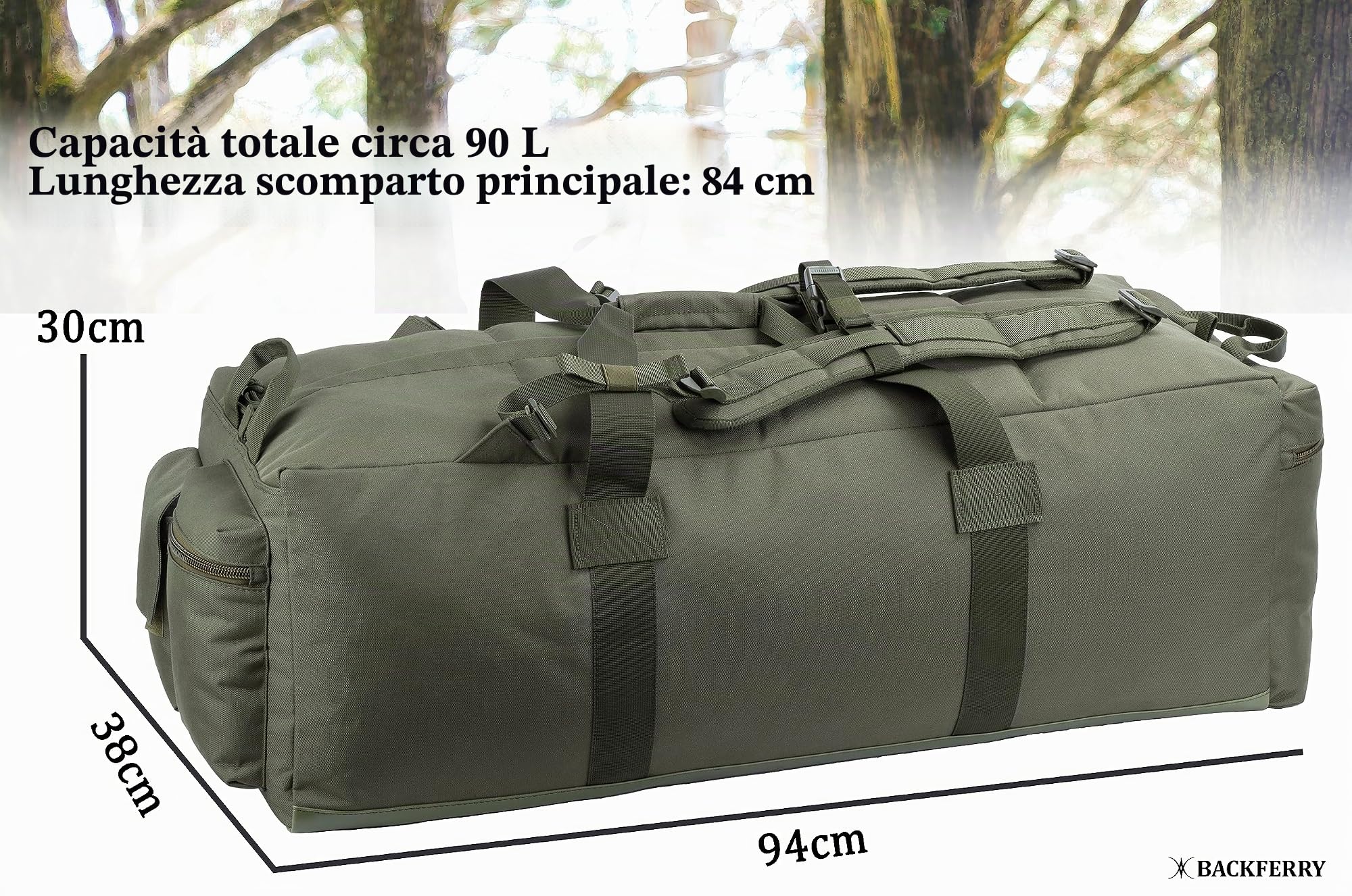 Grande Borsa Militare Borsa per Attrezzature Sportive Borsa da Palestra Borsa da Viaggio per Gli Uomini con Cinghie Removibili dello Zaino 90 Litri