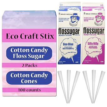 Eco Craft Stix Floss Sugar 2 Pack with 100 Cotton Candy Cones