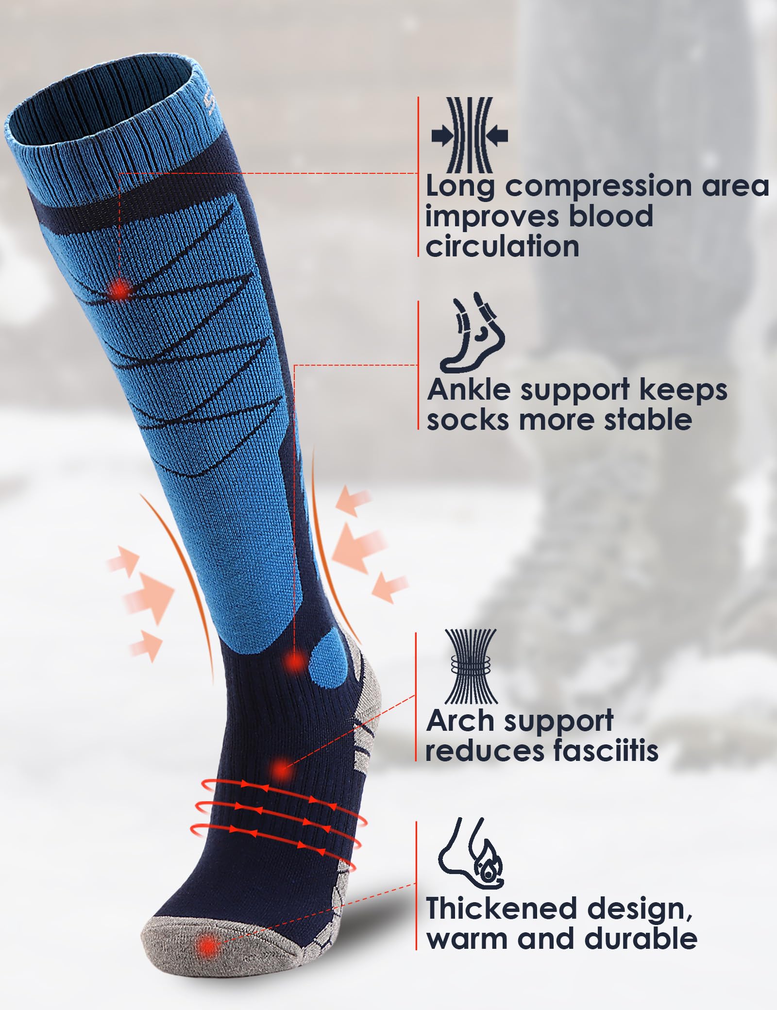 Supertrip 3 pares de calcetines de esquí de lana merino para mujeres y hombres, calcetines térmicos de invierno cálidos hasta la rodilla para esquí, snowboard