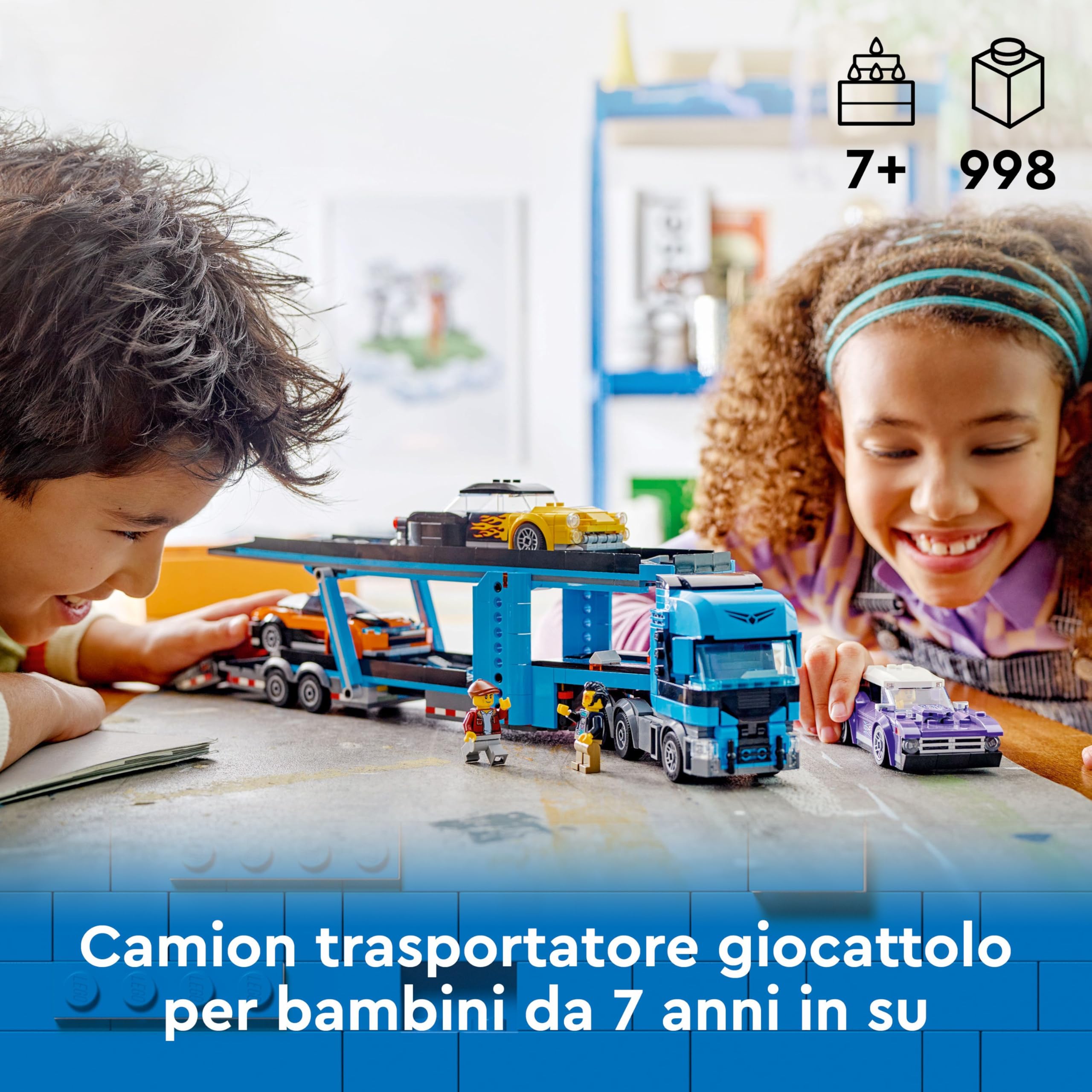 LEGO City Camion Trasportatore con Auto Sportive, Giochi Creativi per Bambini e Bambine da 7 Anni, Autocarro con Rimorchio e 3 Modelli di Macchine, Idee Regalo Divertenti, Veicoli da Collezione 60408