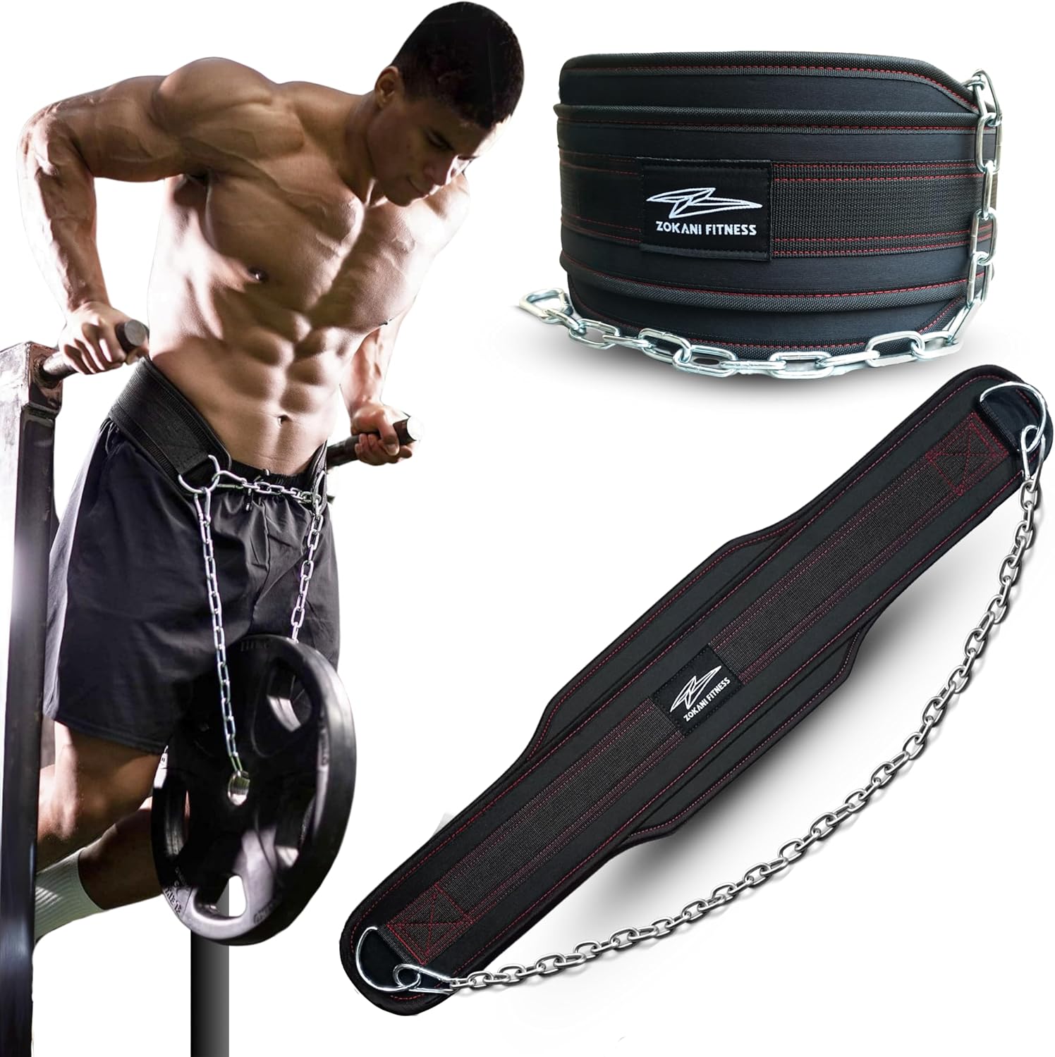 Hold weights up to 800lbs Zokani Dip Belt with Chain for Heavy Weightlifting Exercises ,Squats, deadlifts, pull Up Weight Belt, Dipping Belt, Men and Women Training Strength Dip Weightlifting Belt (Black)
