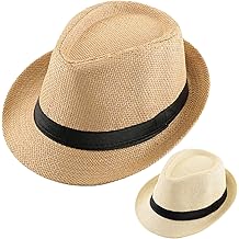 2 Pack Straw Fedora Hats for Men and Women, Short Brim Summer Beach hat, Trilby Panama Sun Hats.