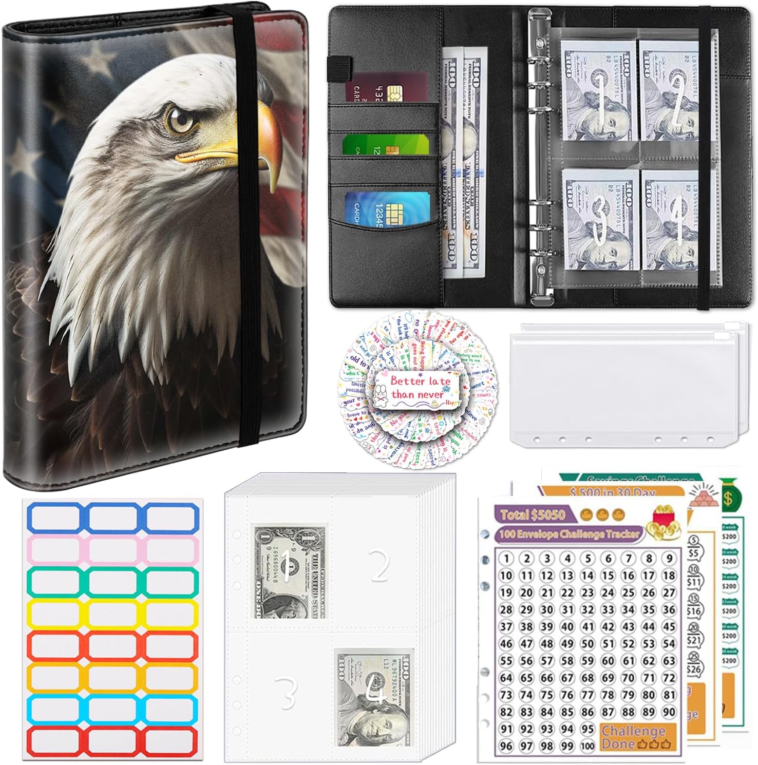 100 Envelopes Money Saving Challenge A5 Money Saving Binder with Cash Envelopes，Budget Binder Savings Challenge Book for 100 Day to Save $5,050 for Budgeting Planner，Hummingbird