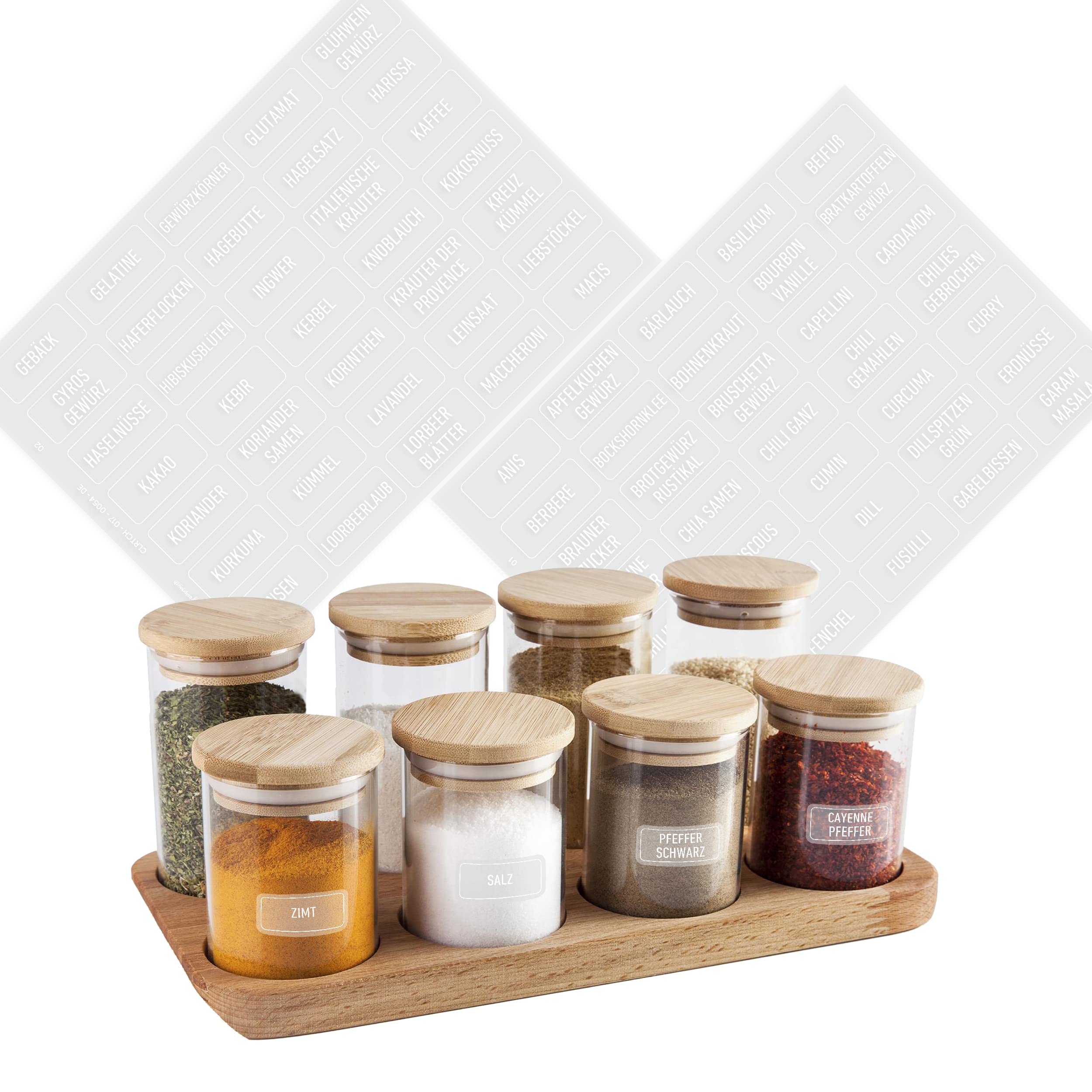 colortouch Pack of 140 German Spice Labels, Transparent White, Waterproof, Kitchen Labels