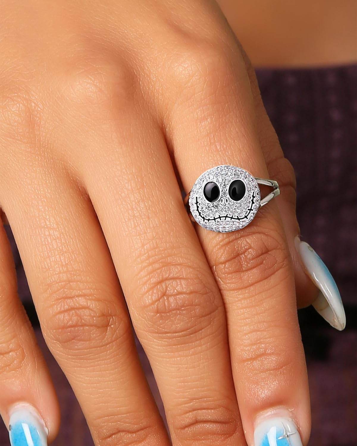 Disney The Nightmare Before Christmas Womens Ring Size 7 - Sterling Silver and Cubic Zirconia Jack Skellington Ring - The Nightmare Before Christmas Jewelry
