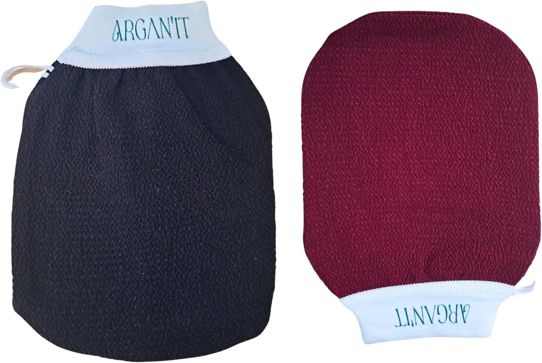 Kessa Moroccan Exfoliating Glove, Traditional Beauty Accessories for Deep Skin Cleansing, Skin Exfoliation and Dead Skin Removal, Pack of 2 (Black/Garnet))
