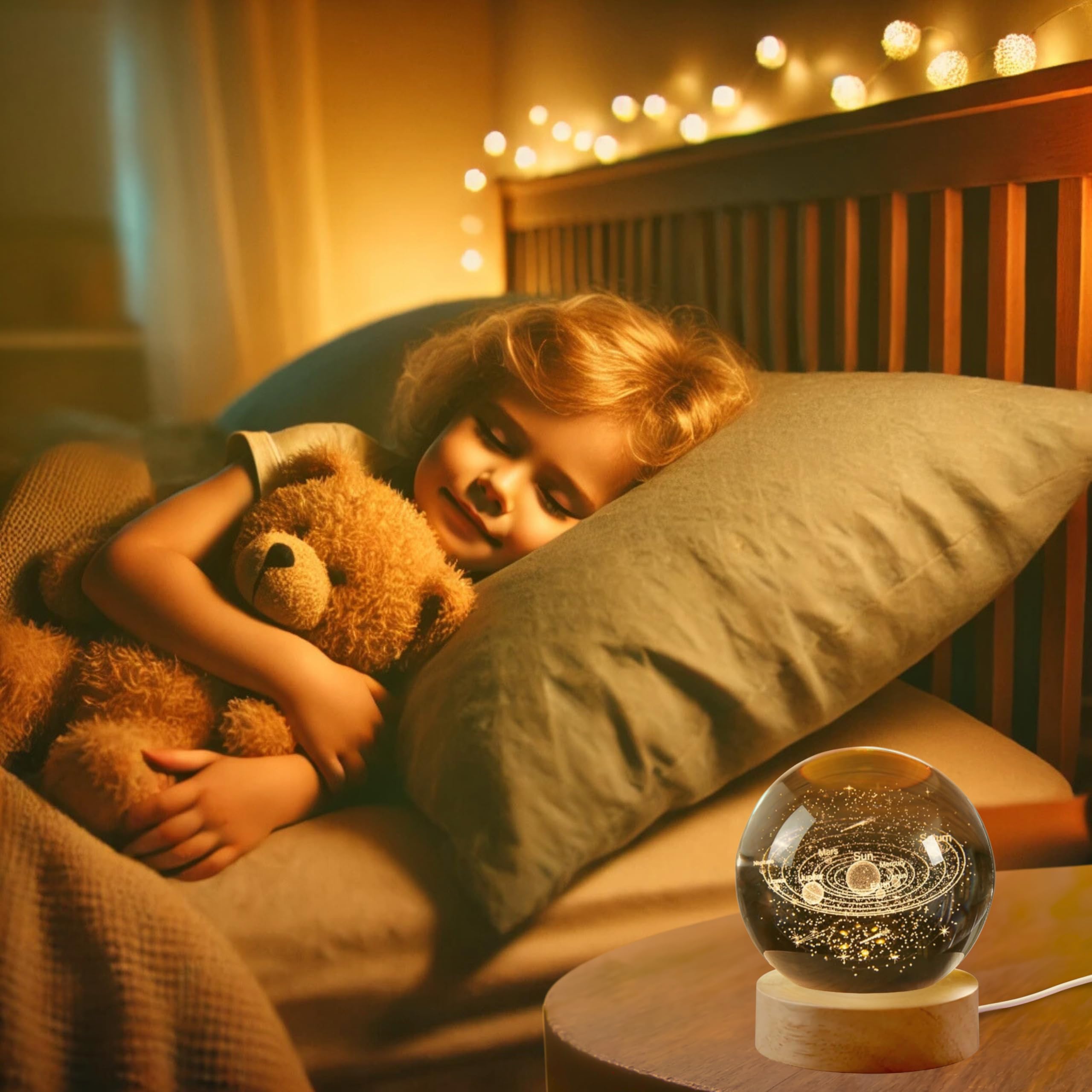 Nexify Fusion 3D Star Galaxy Crystal Ball Night Light with Wooden Base, Table Lamp 3
