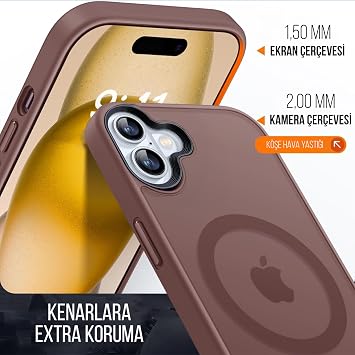 Babilden iPhone 16 Plus için Kılıf Kamera Korumalı Magsafe Wireless Şarj Özellikli Mat Şeffaf Renkli Kılıf Titanyum Gold