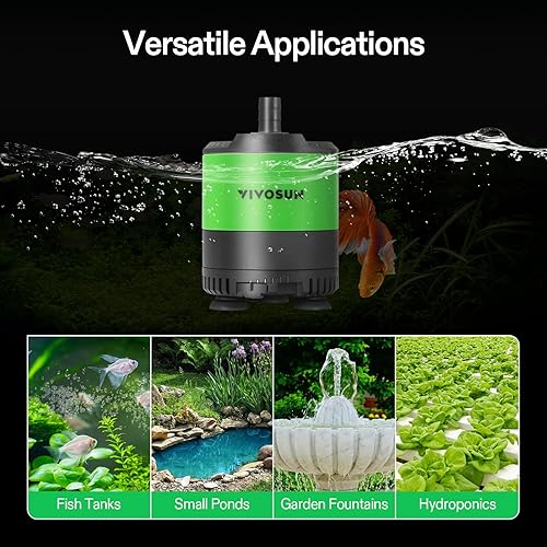 Miniatura 8 de VIVOSUN Bomba de agua sumergible de 400 GPH de 20 W, con flujo de agua ajustable, tubo de 4.9 pies, eje de cerámica adicional y adaptadores de