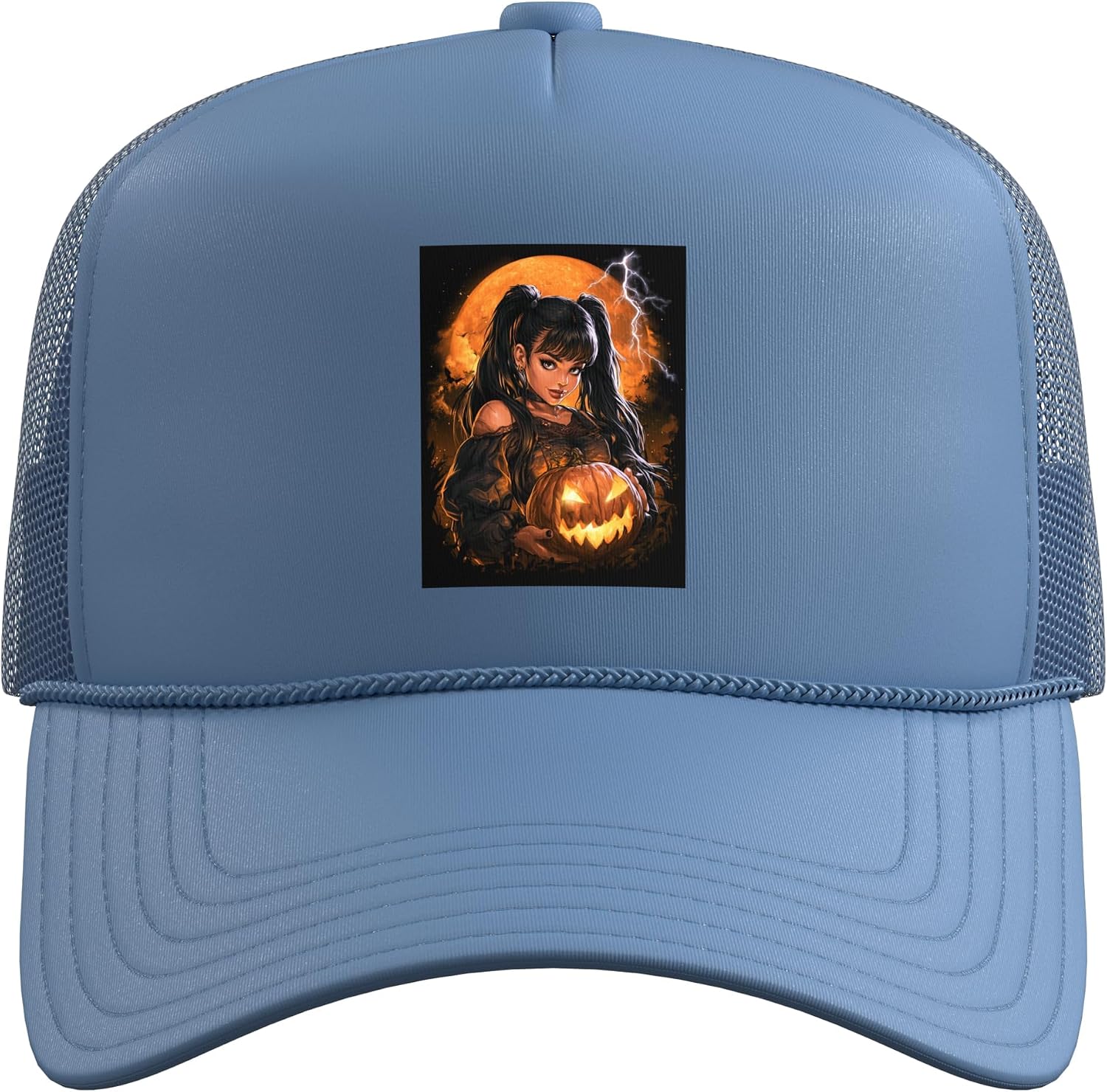 Anime Girl Pumpkin Halloween Creepy Halloween Anime Girl Trucker Hat with Adjustable Mesh Back image 2