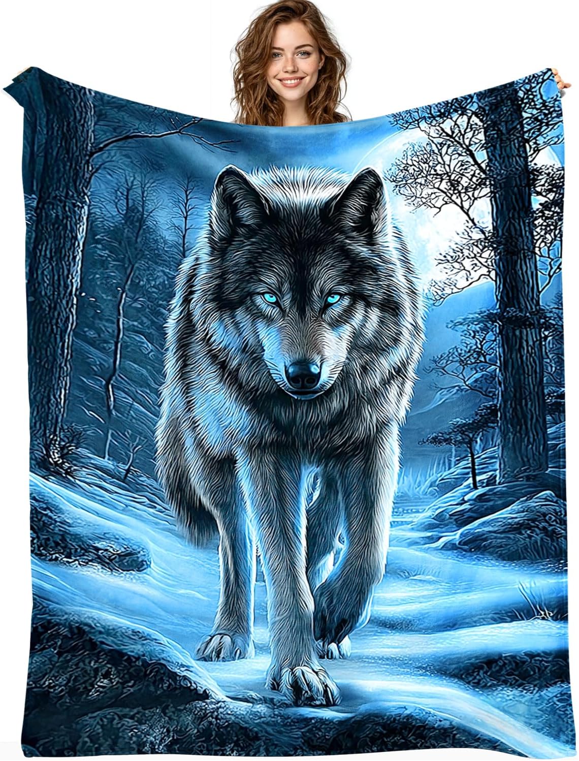Wolf Blanket Wolf Decor Cozy Animal Throw Super Soft Plush Flannel Fleece Blanket Gift for Kids Adults Men Women Ultra Warm & Lightweight Flannel, 50"X40" - Image 2