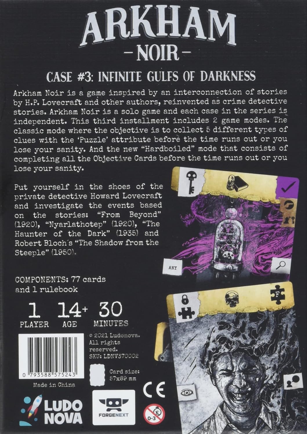 Arkham Noir Card Game Case 3 Infinite Gulfs of Darkness | Mystery Card Game | Thrilling Adventure Game for Adults and Teens | Ages 14+ | 1 Player | Average Playtime 30 Minutes | Ludonova