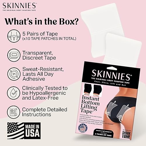 Miniatura 6 de Skinnies - Elevadores de fondo instantáneos, patentados fabricados en Estados Unidos, tiras adhesivas transparentes que levantan instantáneamente