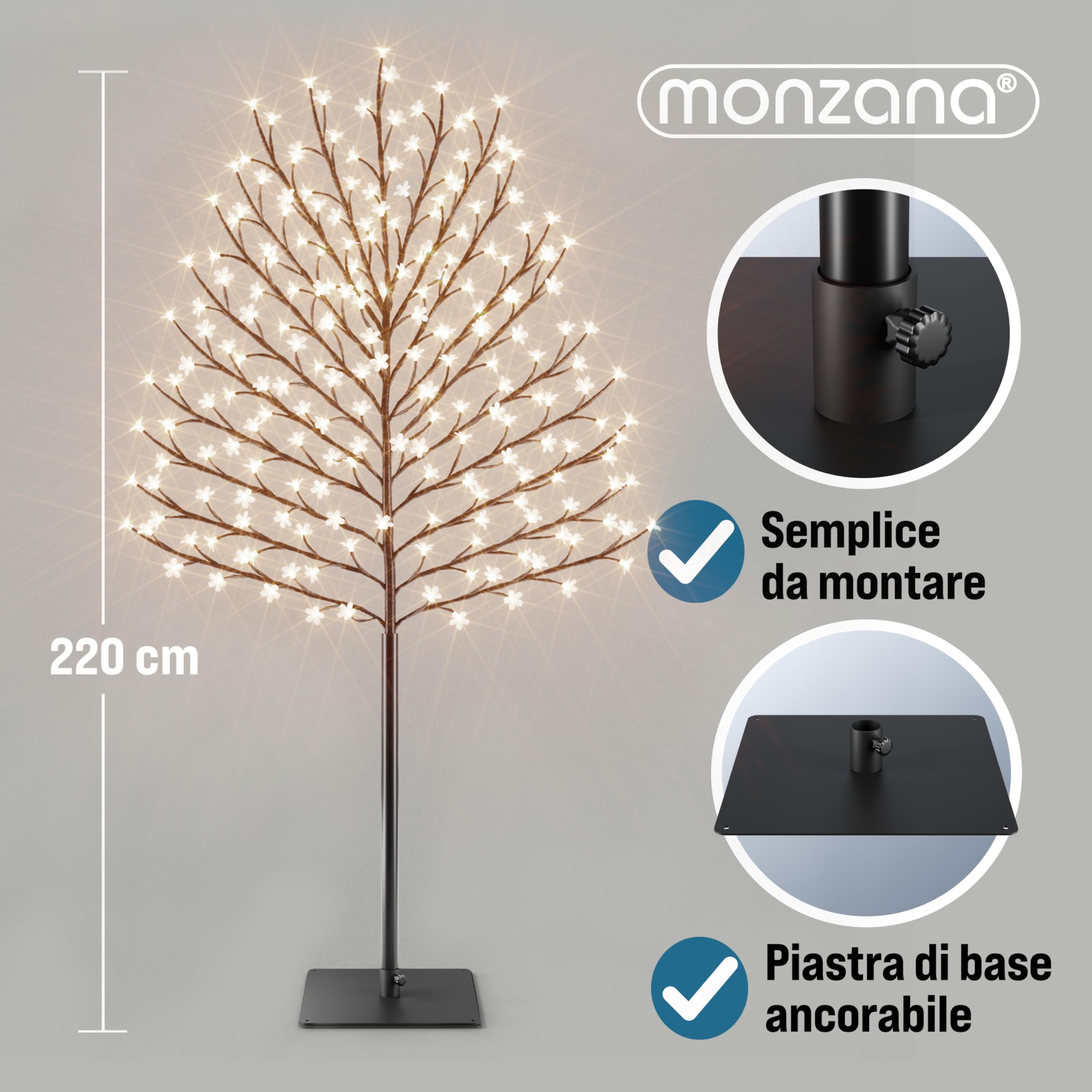 Monzana Albero Ciliegio Luce a LED 220cm con Telecomando e Timer 8 Modi Illuminazione Interno Esterno