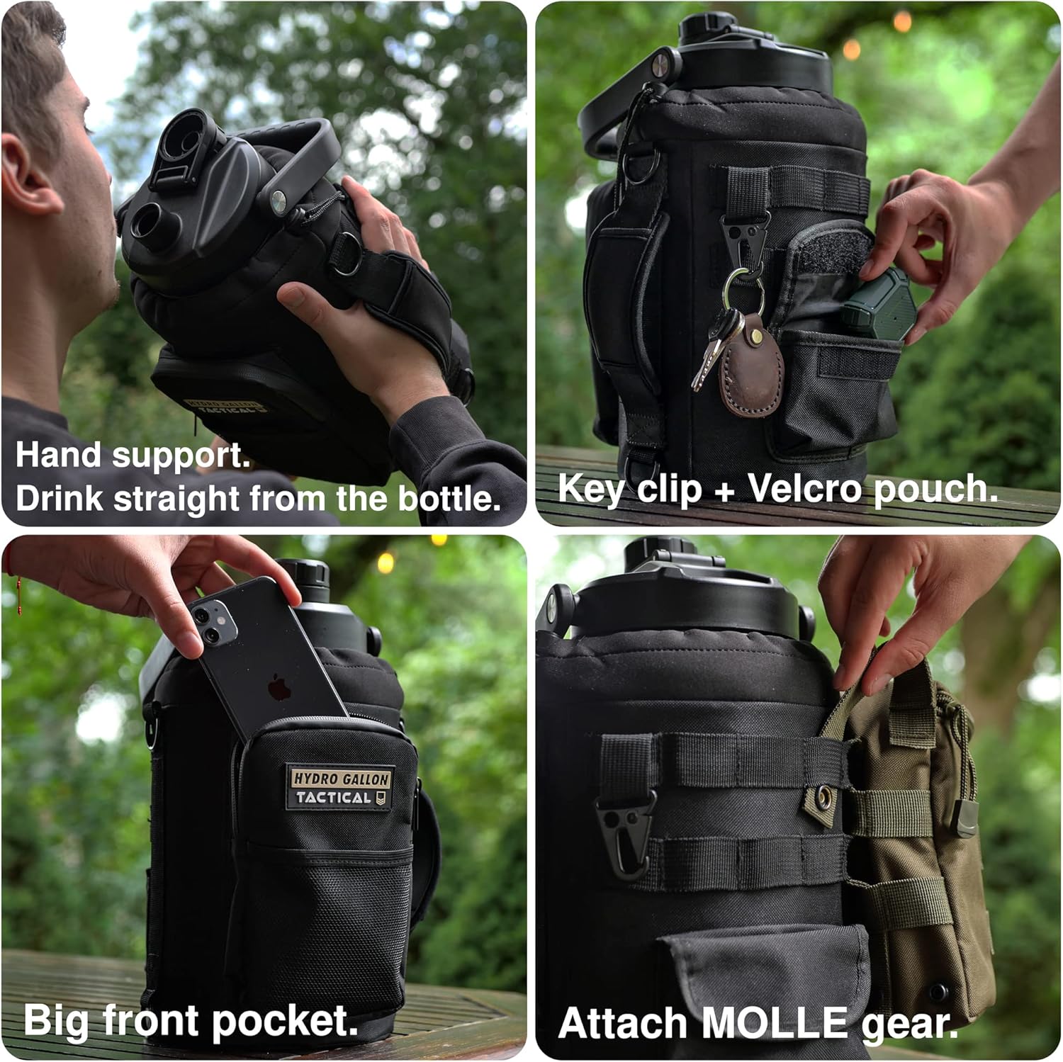 Hydro Gallon® Tactical - Insulated 1 Gallon Water Bottle Jug, Military Grade Sleeve. Large Stainless Steel Vacuum Metal Thermos Growler. Wide mouth, Shoulder Strap, MOLLE, Pockets, Handle. 128oz