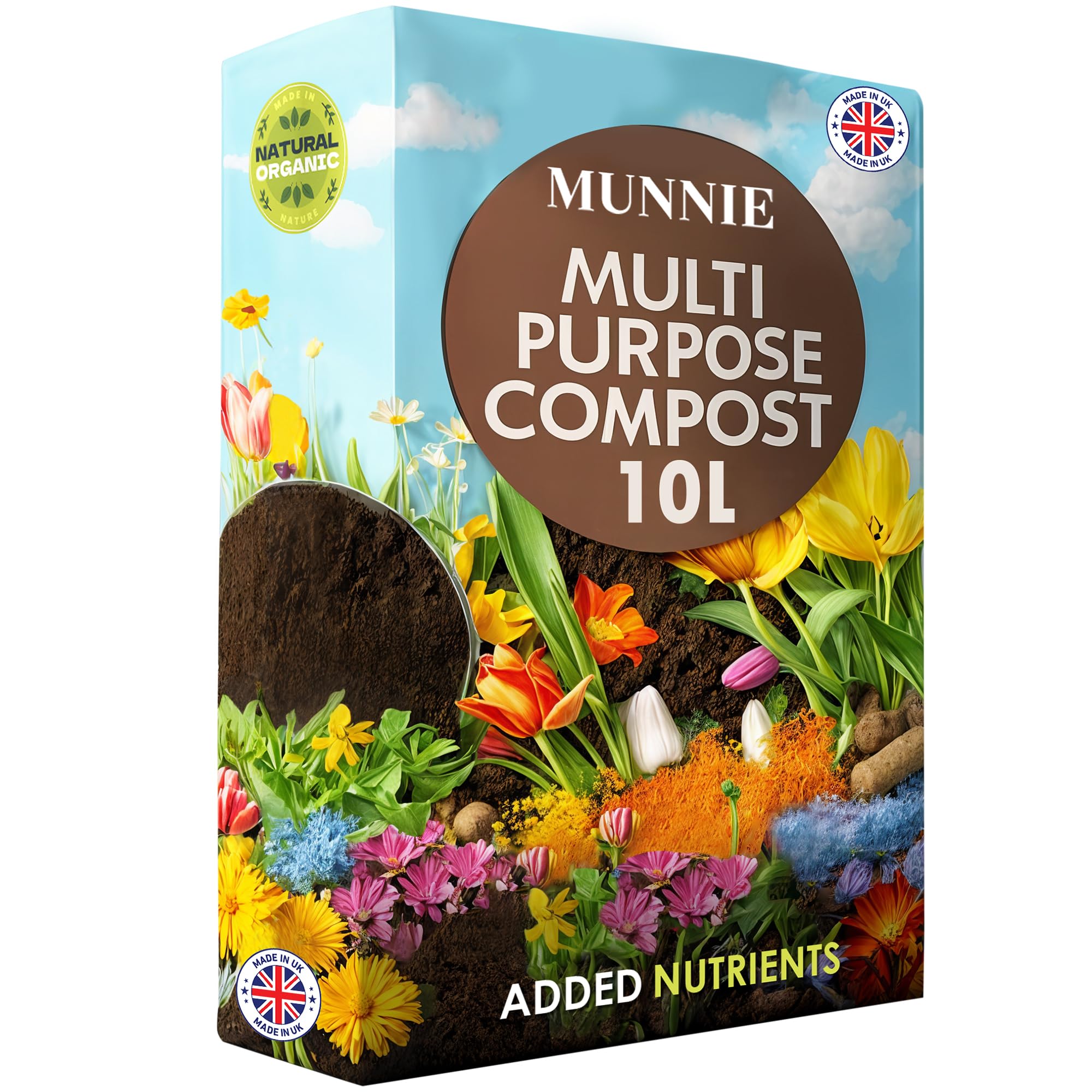 Munnie 10L Multi-Purpose Compost Soil Bag – Eco-Friendly Seed Compost for Outdoor Plants – Nutrient-Rich Potting Mix for Garden, Indoor Use, Houseplants, Pots, and Seed Starting