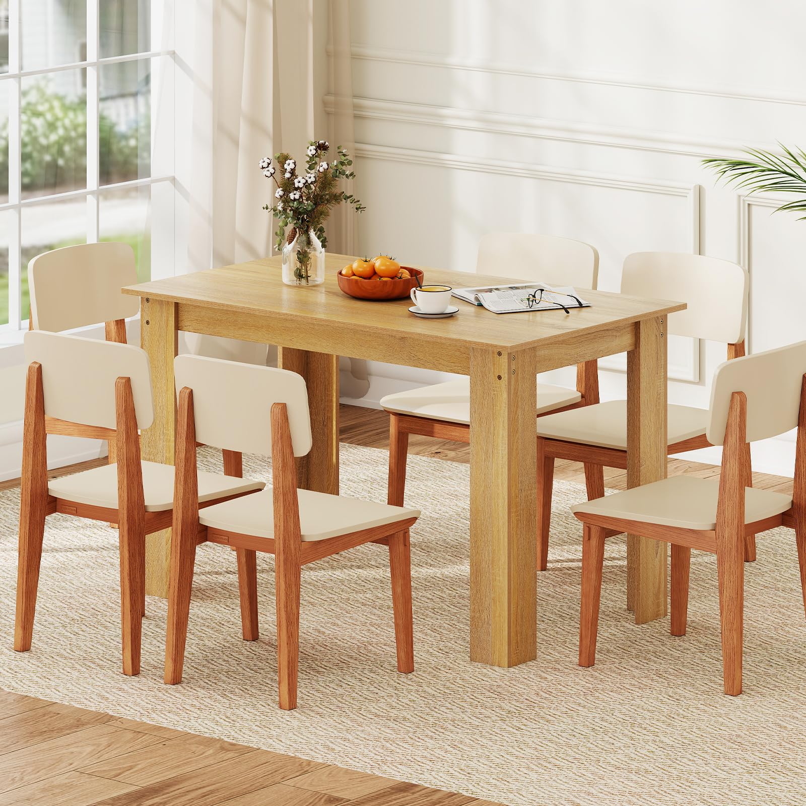COSTWAY Table Salle à Manger 120 CM pour 4-6 Personnes, Table Cuisine Rectangulaire avec Pieds en Formes de L Robustes, Montage Facile, Charge Max. 60 kg (Naturel)
