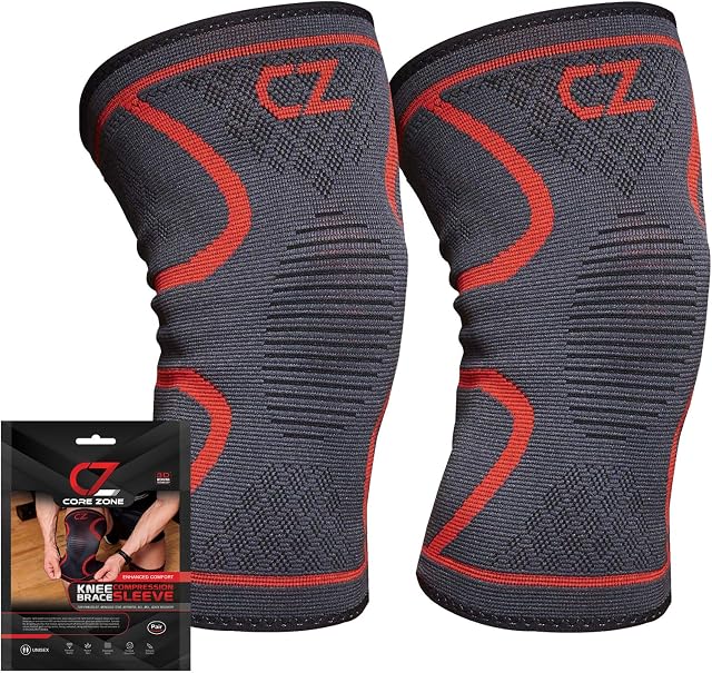 Knee Compression Sleeve Support for Running, Lifting, Gym, Exercise (Pair) | COREZONE | Mens 3D Knee Compression Sleeve for Total Comfort | Reduce Inflammation, Stiffness | Heated (X-Large)