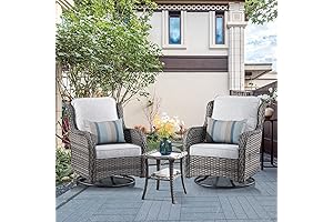 Nuu Garden 3-Pieces PE Wicker Patio Rocking Chair and Side Table Set(Grey Rattan and Grey)