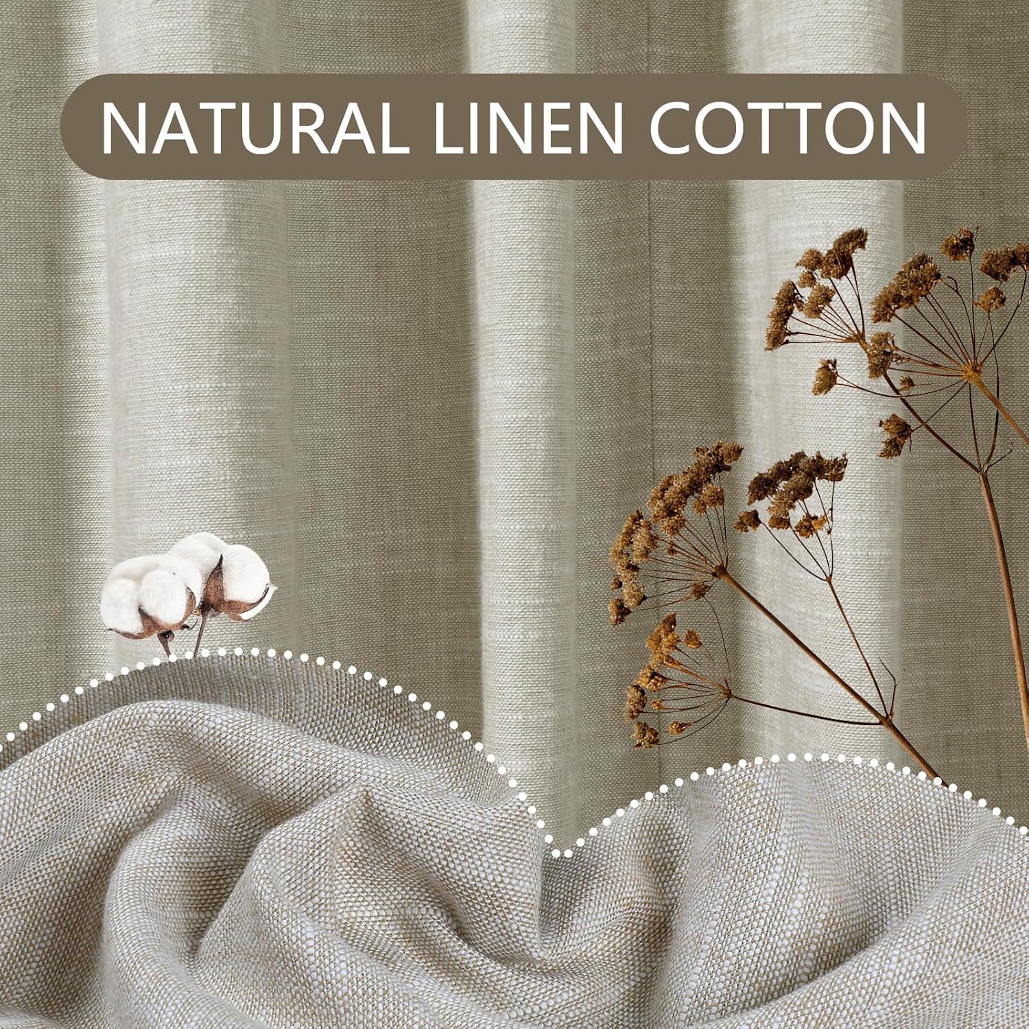 ChadMade Heavyweight Back Tab Drape Natural Cotton Linen Curtain for Apartment, Room Darkening Rod Pocket Double Layers Curtain Privacy Window Treatment (W84 x L96, 1 Panel, Oatmeal)