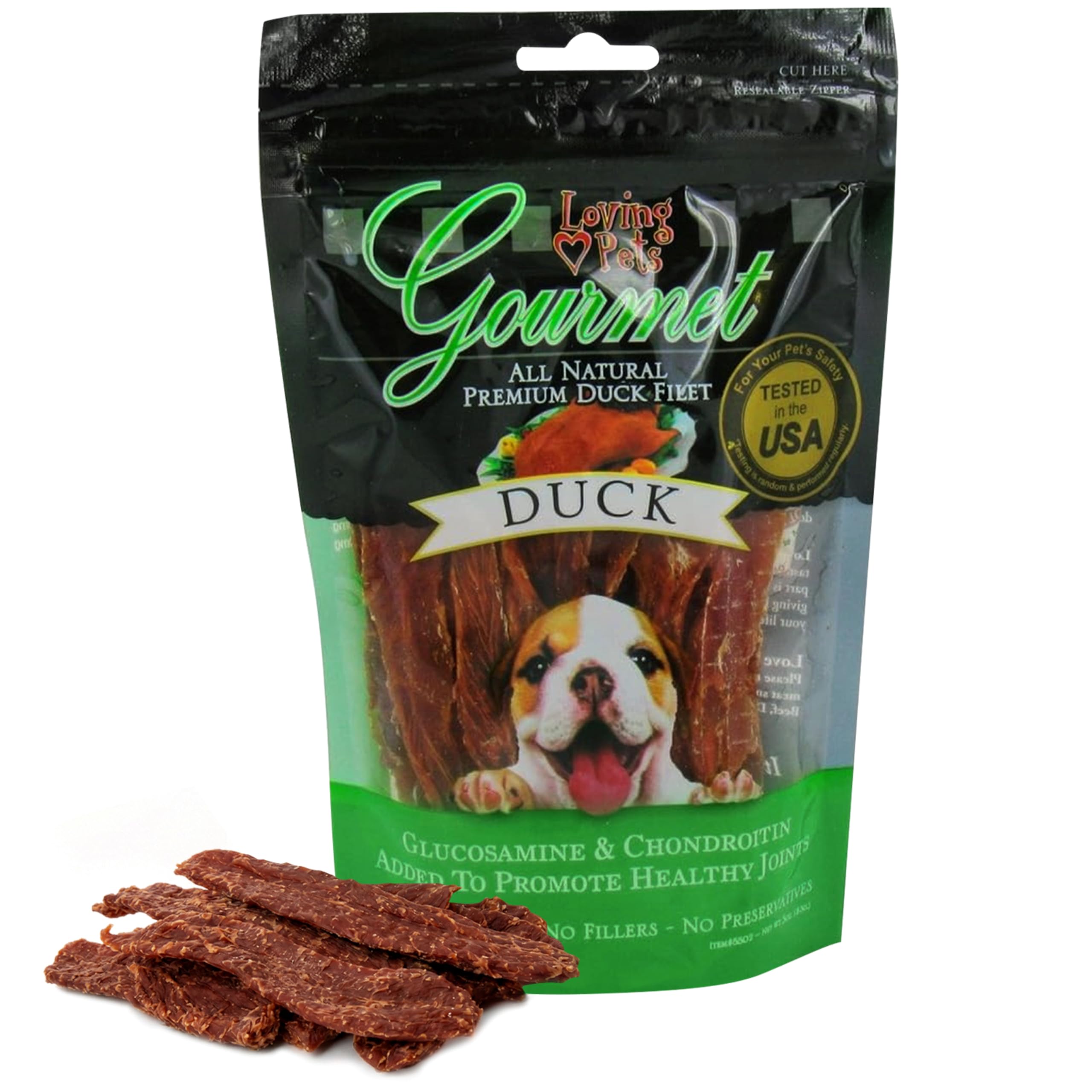 Loving Pets All Natural Premium Duck Filet Strips With Glucosamine & Chondroitin, Dog Treats, 3oz