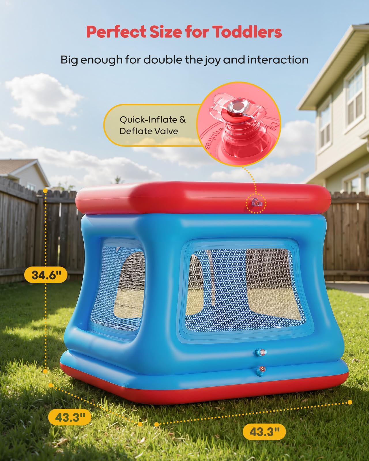 QPAU Piscina de bolas y trampolín 3 en 1 para niños pequeños, castillo hinchable con red de seguridad, juguete para exteriores para niños de 1 a 3 años, castillo hinchable para interiores, zona de
