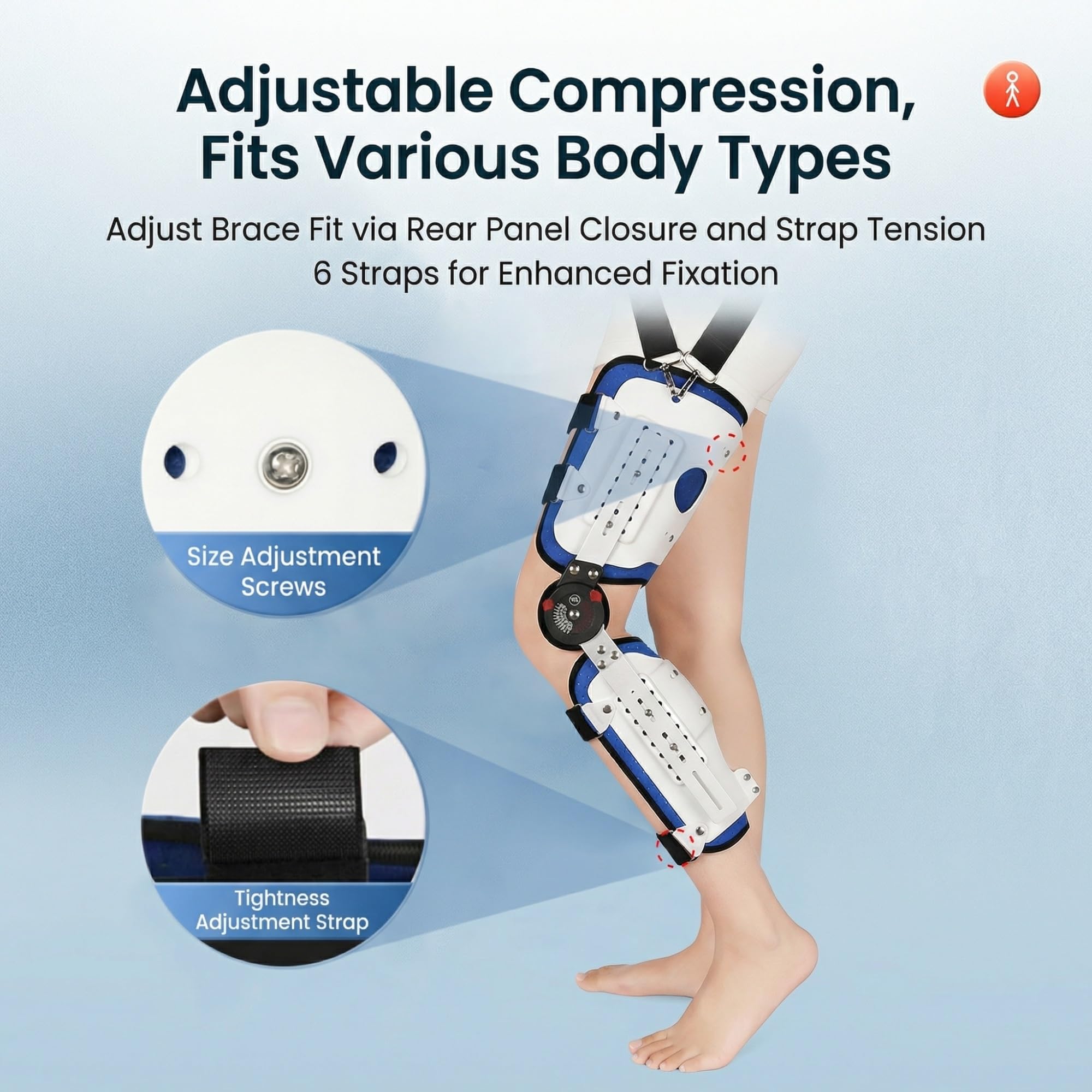 Rodillera Ortopédica ROM Ajustable para Recuperación de Ligamentos y Postoperatorio, Estabilizador de Rodilla con Bisagras para Hombre y Mujer, Inmovilizador Transpirable con