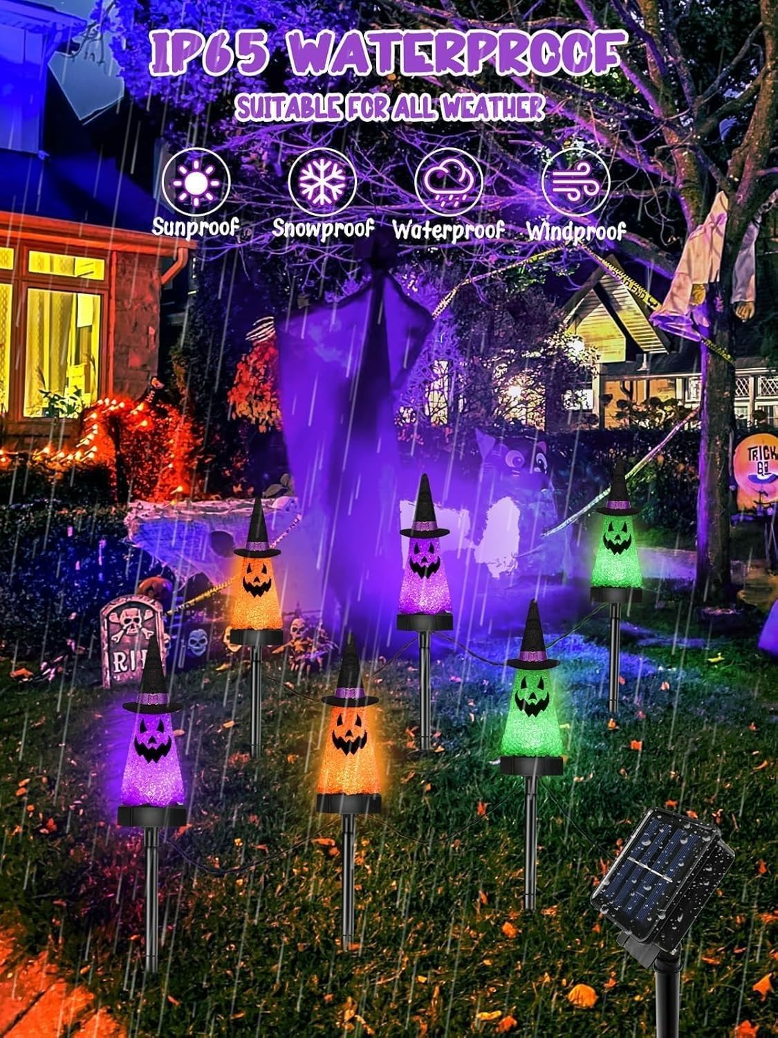 3 Pack Pathway Halloween Decorations Outdoor, Solar Ghost Lights Waterproof image 5