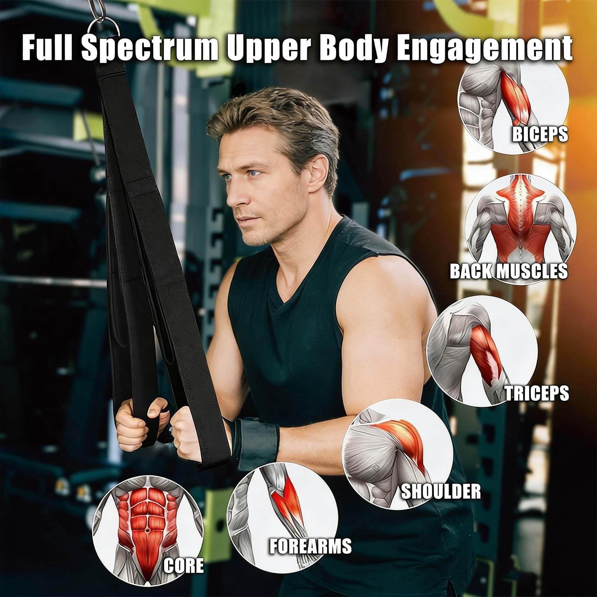 Verstellbares Trizepsseil, Zughilfen Krafttraining Kabelbefestigung & Kabelzug Aufsatz, Extra langes Latzug Seil zum Herunterziehen für Fitnessstudio und Heimkraftstation