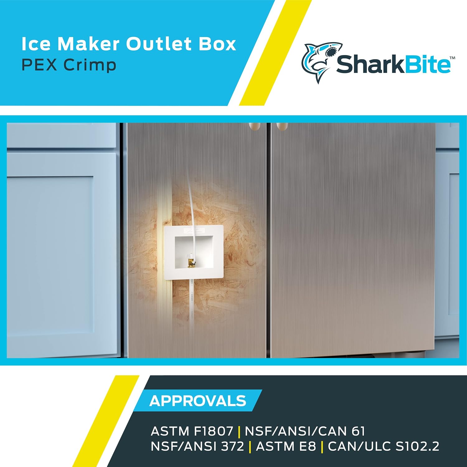 SharkBite 1/2 x 1/4 Inch Compression PEX Crimp Ice Maker Outlet Box, 25740