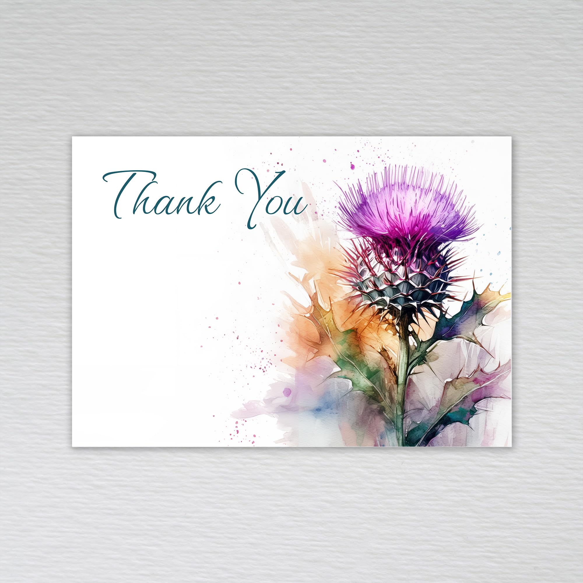 Scottish Thank You Cards / A6 Postcard Non-folded Notecards Scotland Flower Theme Burns Night, St Andrews Dinner: Scottish Thistle Wedding Thank You Cards (Pack of 50 without Envelopes)