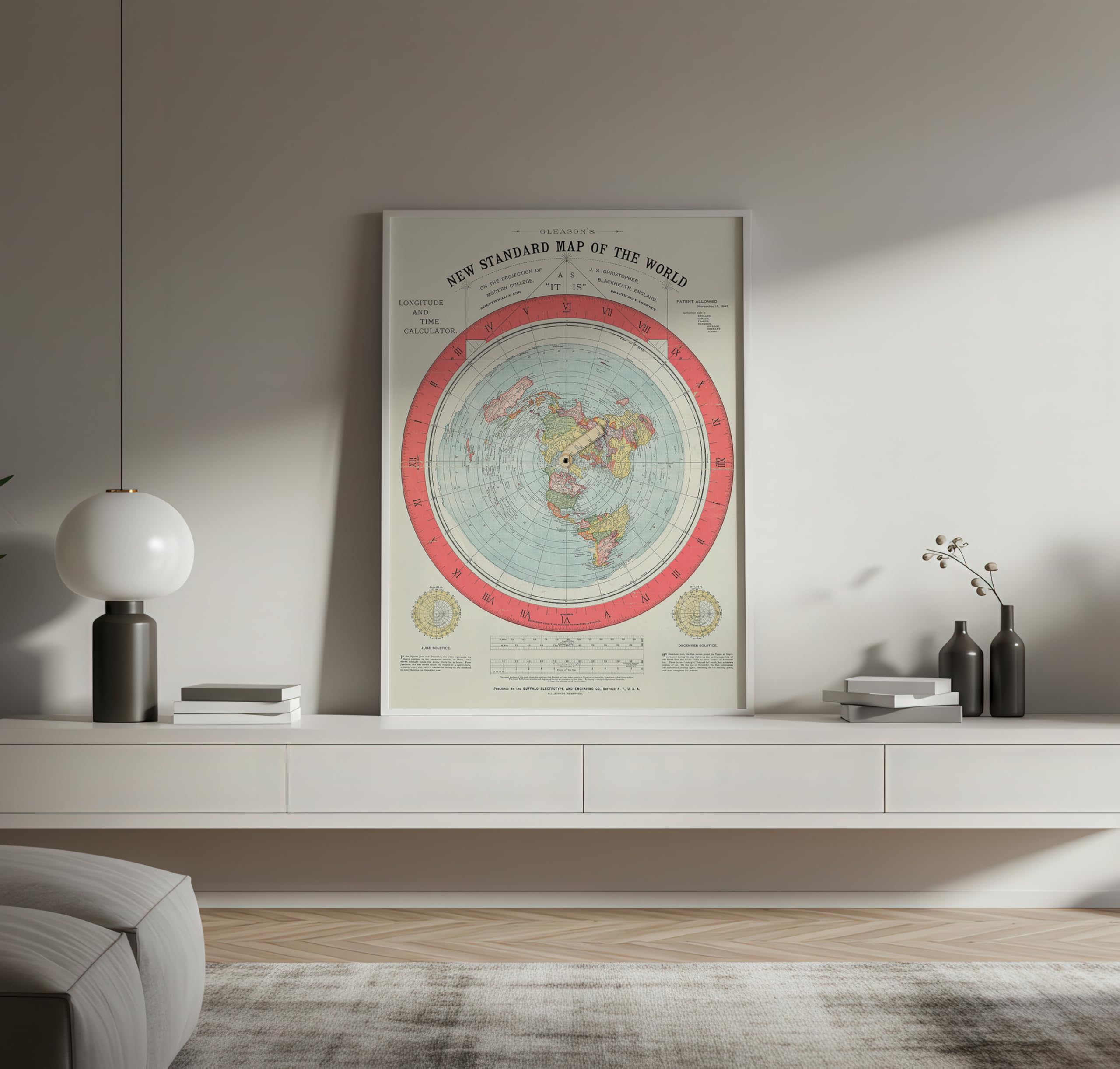 Mapa histórico, 1892 Gleason's New Standard map of The World: on The Projection of J. S. Christopher, Modern College, Blackheath, Inglaterra, arte de pared vintage: 61 x 91 cm