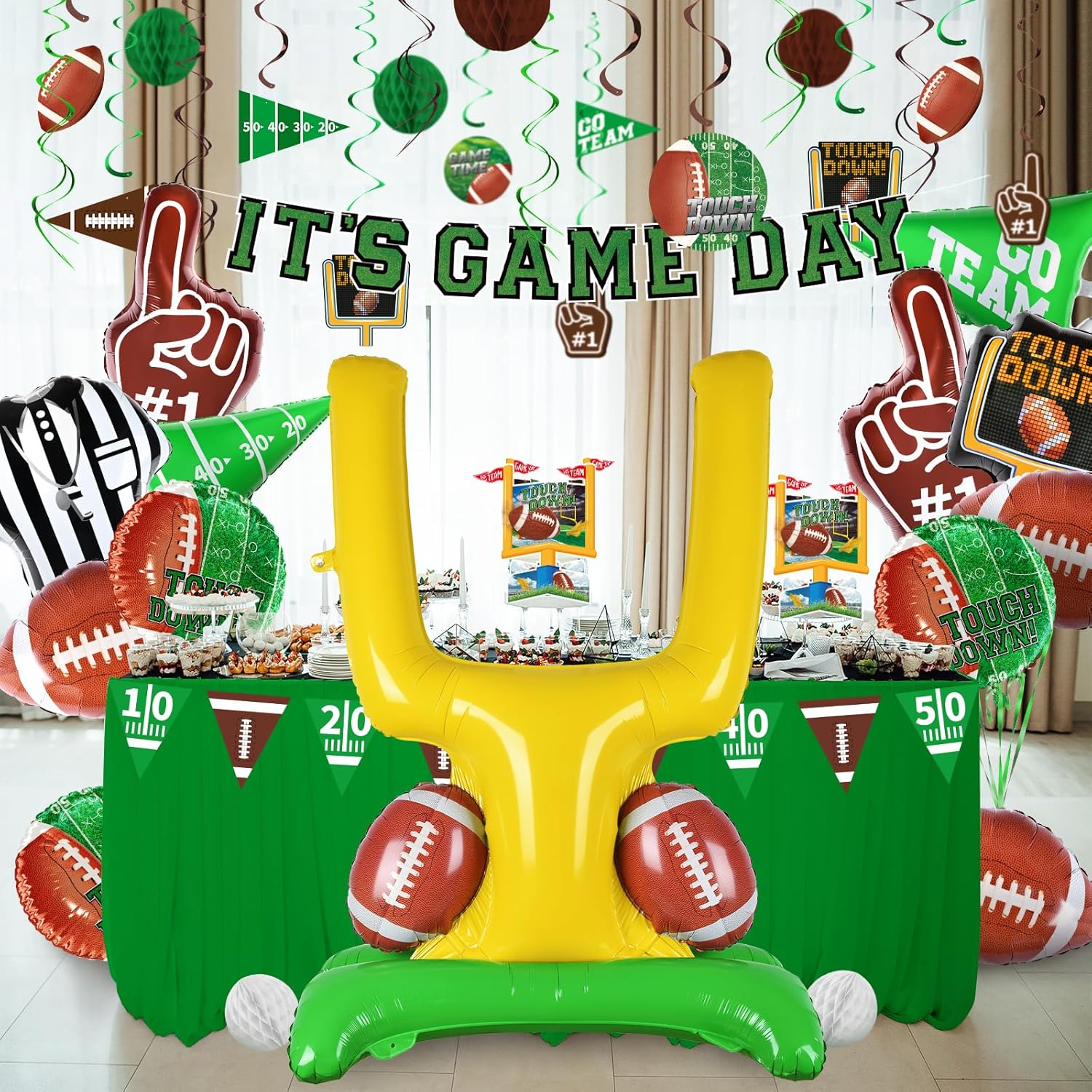 Football Party Decorations Kit: Tailgate & Football Birthday Party Supplies with Banner, Swirl Streamers, Honeycomb Balls & Balloons - Table Centerpiece Set for Football Game Day Party Decorations