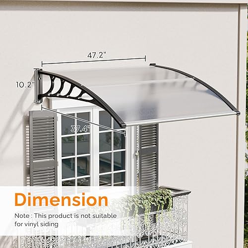 Vista 26 de VINGLI - Toldo para puerta y ventana para exteriores, 30 x 40 pulgadas, cubierta de policarbonato para puerta de patio, para protección del sol
