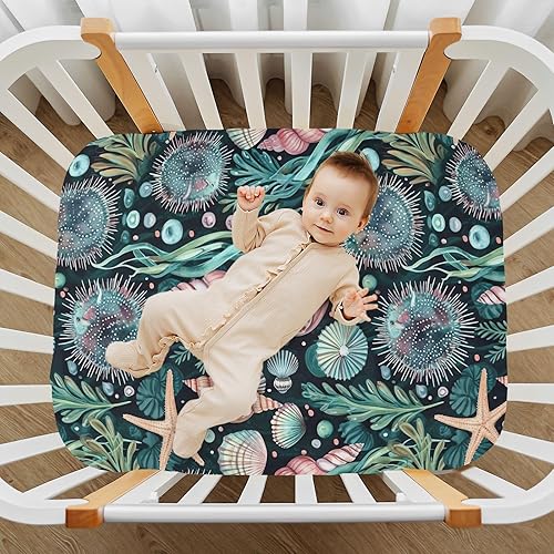 Miniatura 7 de Kigai Fitted Crib Sheet for Boys Girls,Starfish Shell Jersey Knit Baby Sheet for Standard Crib and Toddler Bed Mattresses, Cozy Soft Breathable, 28