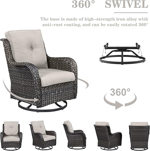 Miniatura 4 de Silla giratoria de mimbre para patio silla mecedora de ratán sillas de muebles de patio al aire libre juego de 2 con cojines gruesos silla mecedora
