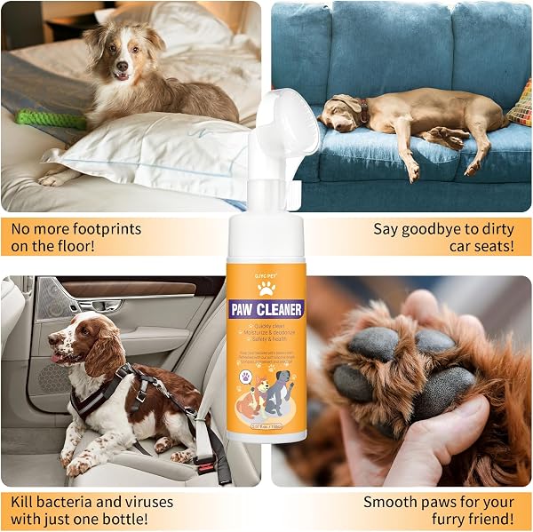 Nettoyeur de Pattes de Chien, shampooing sans Eau avec Brosse en Silicone Souple, Mousse hydratante pour Un Lavage Efficace des Pattes, Nettoyeur de Pattes Facile et Portable pour Chiens, 150 ML - 5
